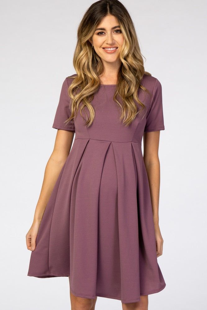 Purple Short Sleeve Front Pleat Maternity Dress sold by Pinkblush product image thumbnail 2