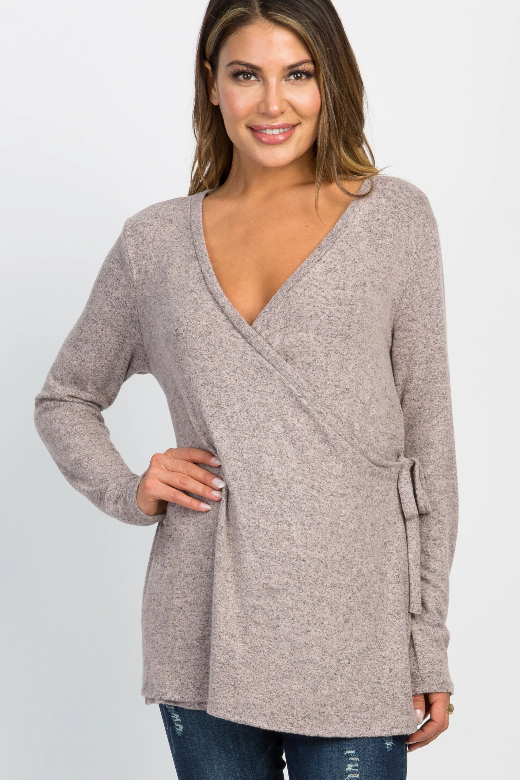 PinkBlush Heather Pink Wrap Knit Nursing Top sold by Pinkblush