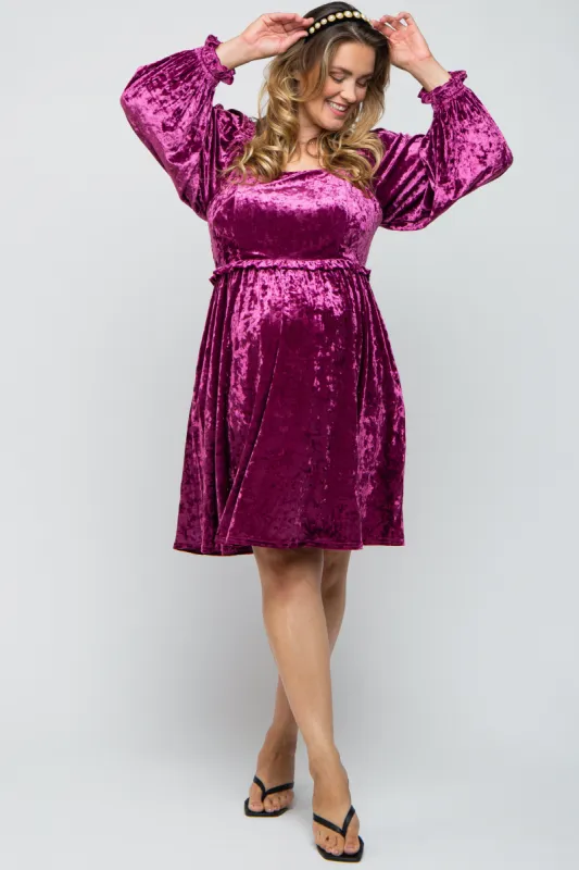 Magenta Velour Square Neck Maternity Plus Dress sold by Pinkblush