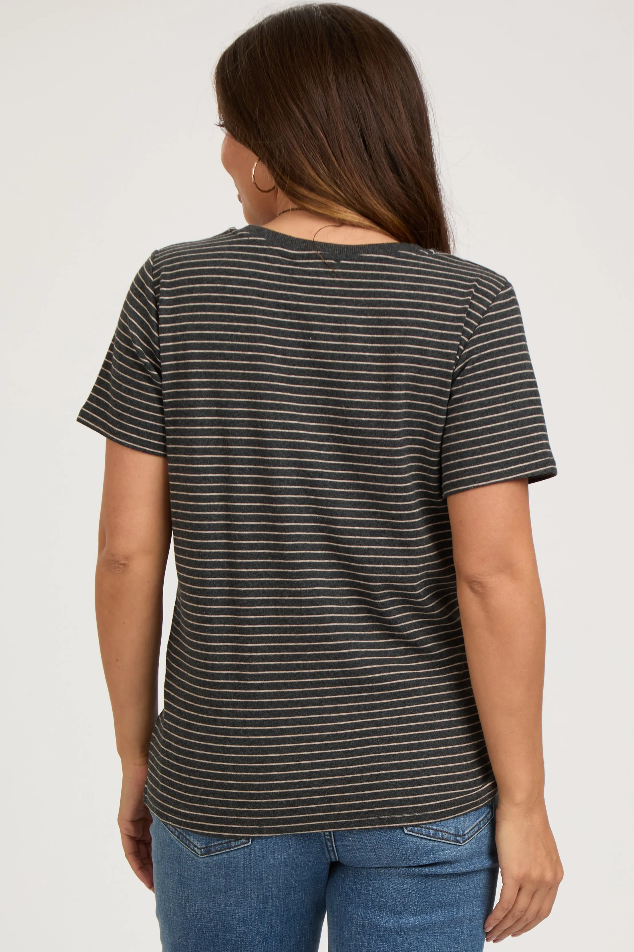 Charcoal Striped Short Sleeve Maternity Top sold by Pinkblush product image thumbnail 3