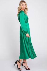 Green Satin Wrap Top Midi Dress sold by Pinkblush