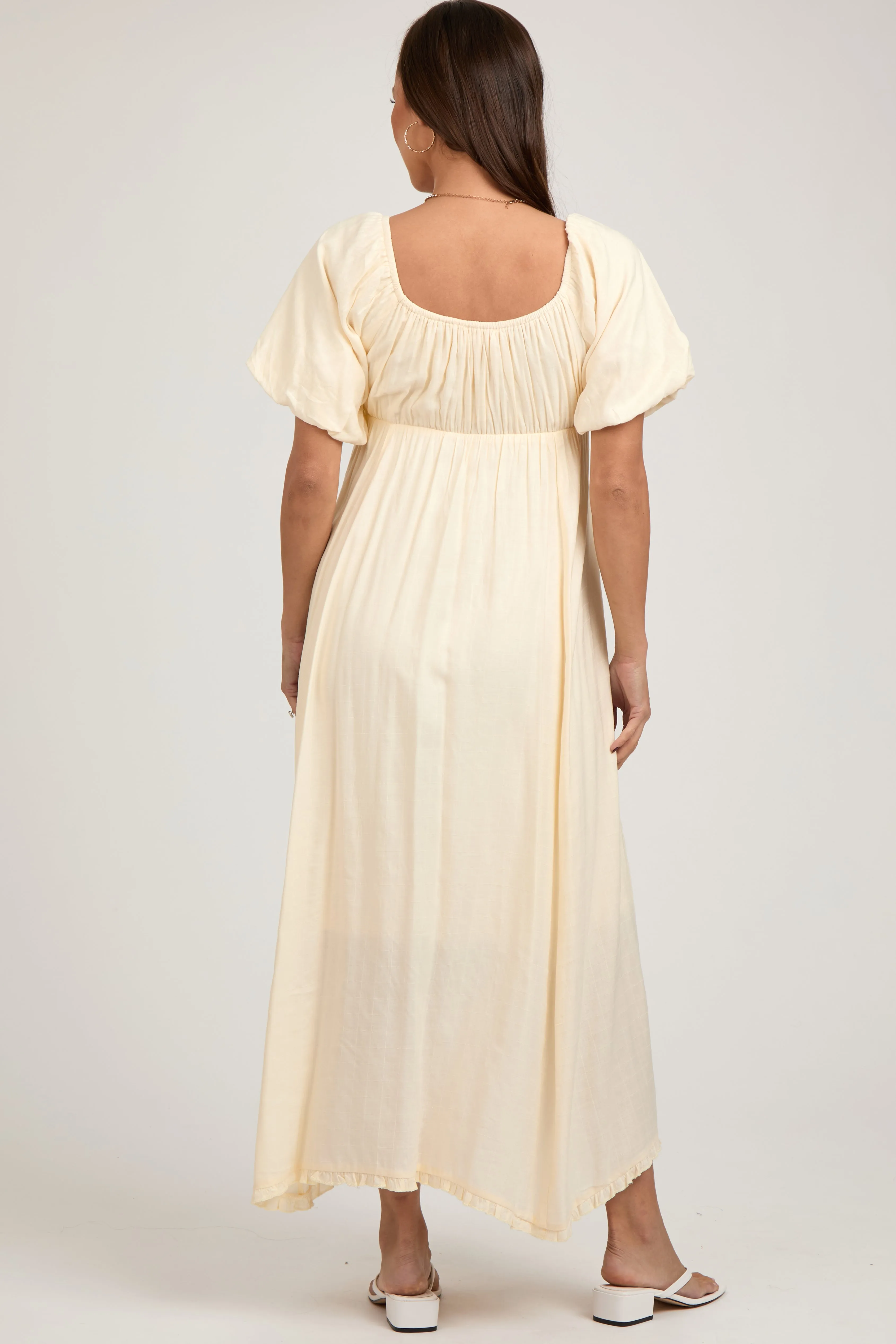 Cream Front Tie Puff Sleeve Maternity Maxi Dress sold by Pinkblush product image thumbnail 3