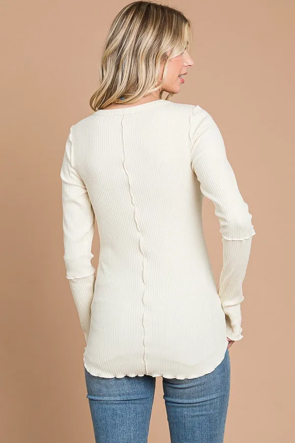 Cream Ribbed Long Sleeve Top sold by Pinkblush product image thumbnail 3