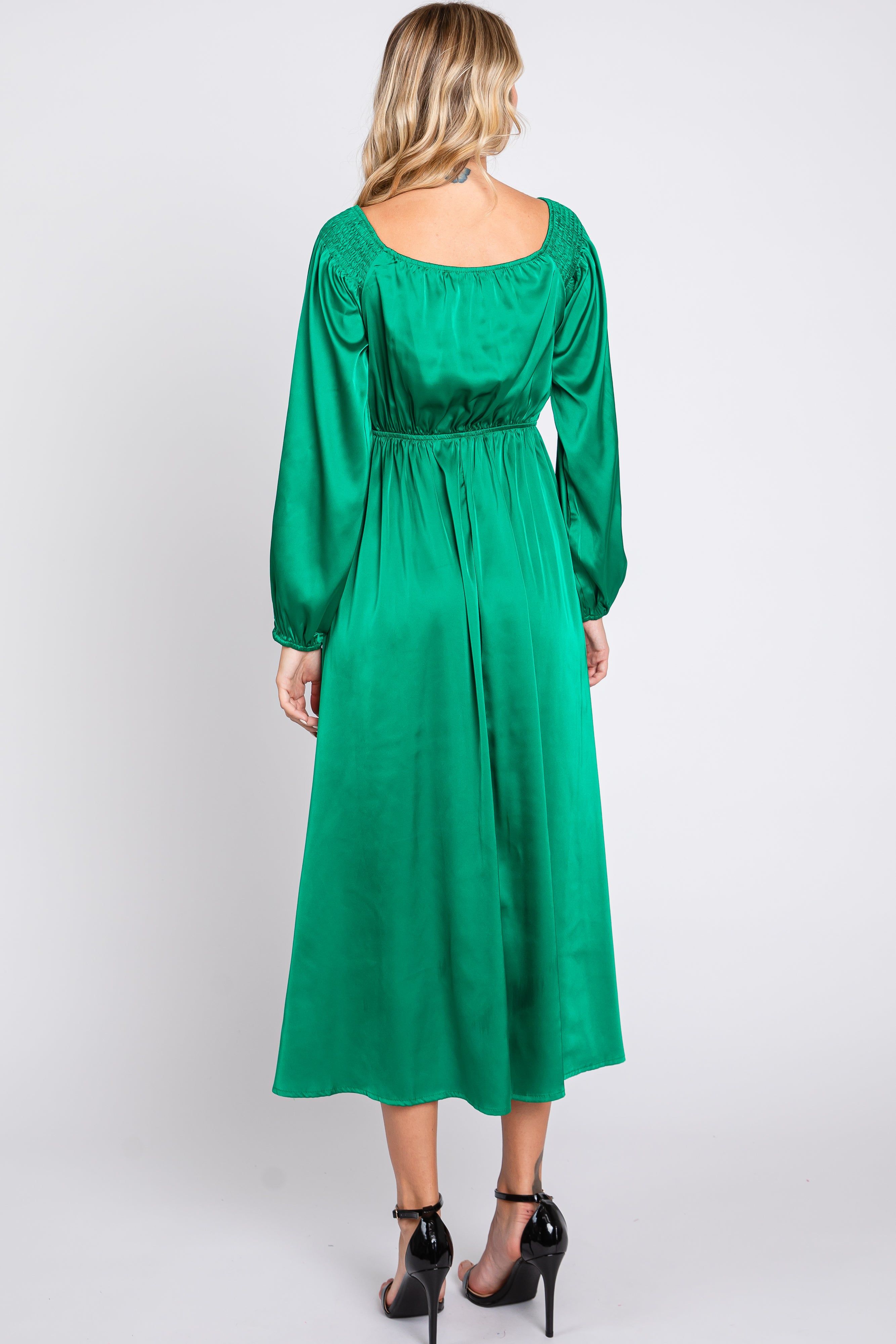 Green Satin Wrap Top Midi Dress sold by Pinkblush product image thumbnail 3