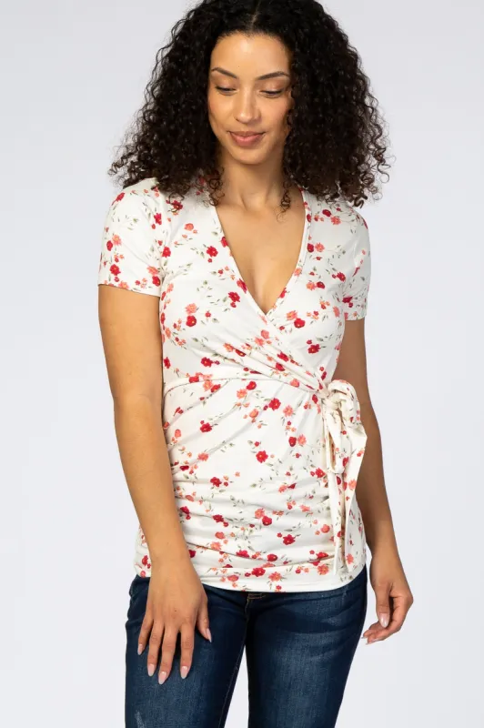 Ivory Floral Wrap Fitted Nursing Top sold by Pinkblush