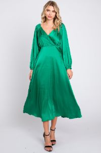 Green Satin Wrap Top Midi Dress sold by Pinkblush