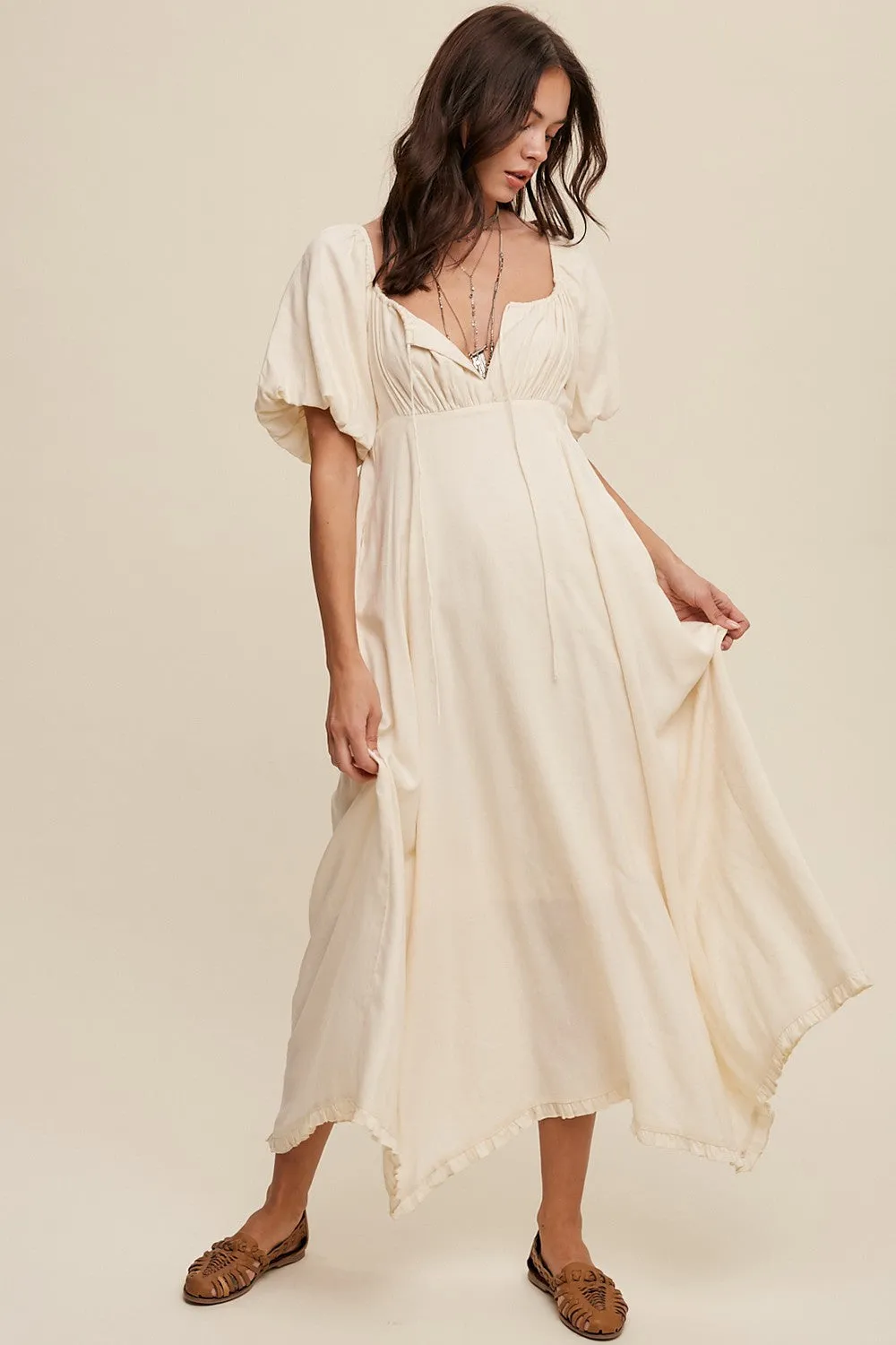Cream Front Tie Puff Sleeve Maternity Maxi Dress sold by Pinkblush product image thumbnail 5
