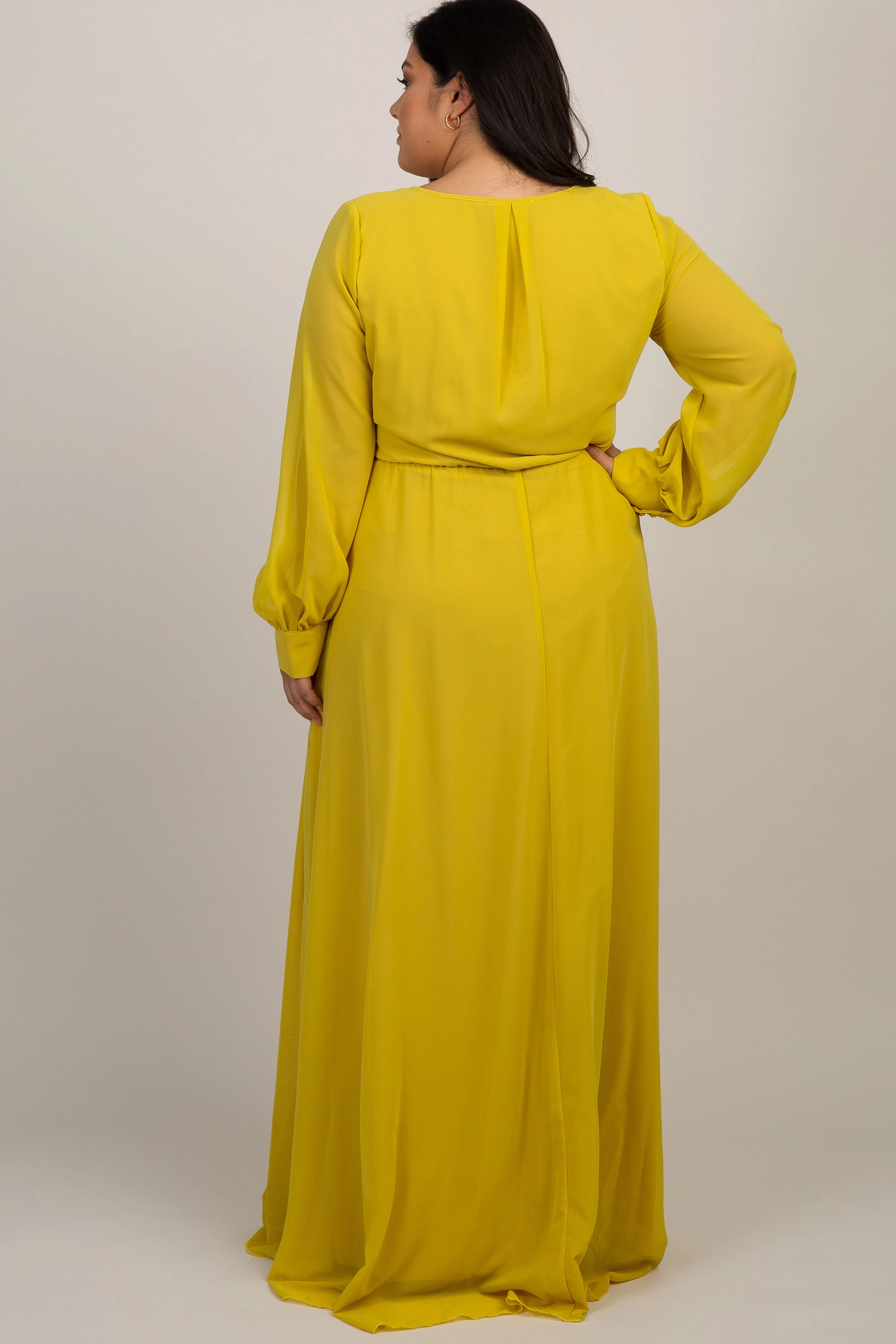 Yellow Chiffon Long Sleeve Plus Maternity Maxi Dress sold by Pinkblush product image thumbnail 3