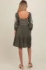 Olive Smocked Embroidered Damask Maternity Dress sold by Pinkblush