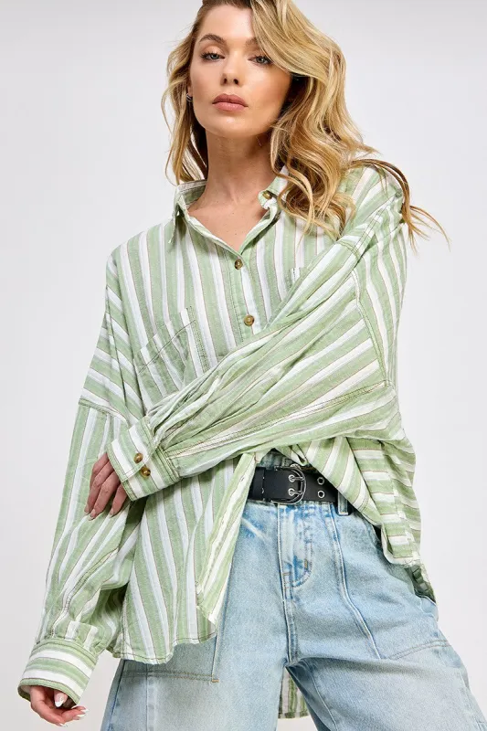 Light Olive Striped Front Pocket Shirt sold by Pinkblush