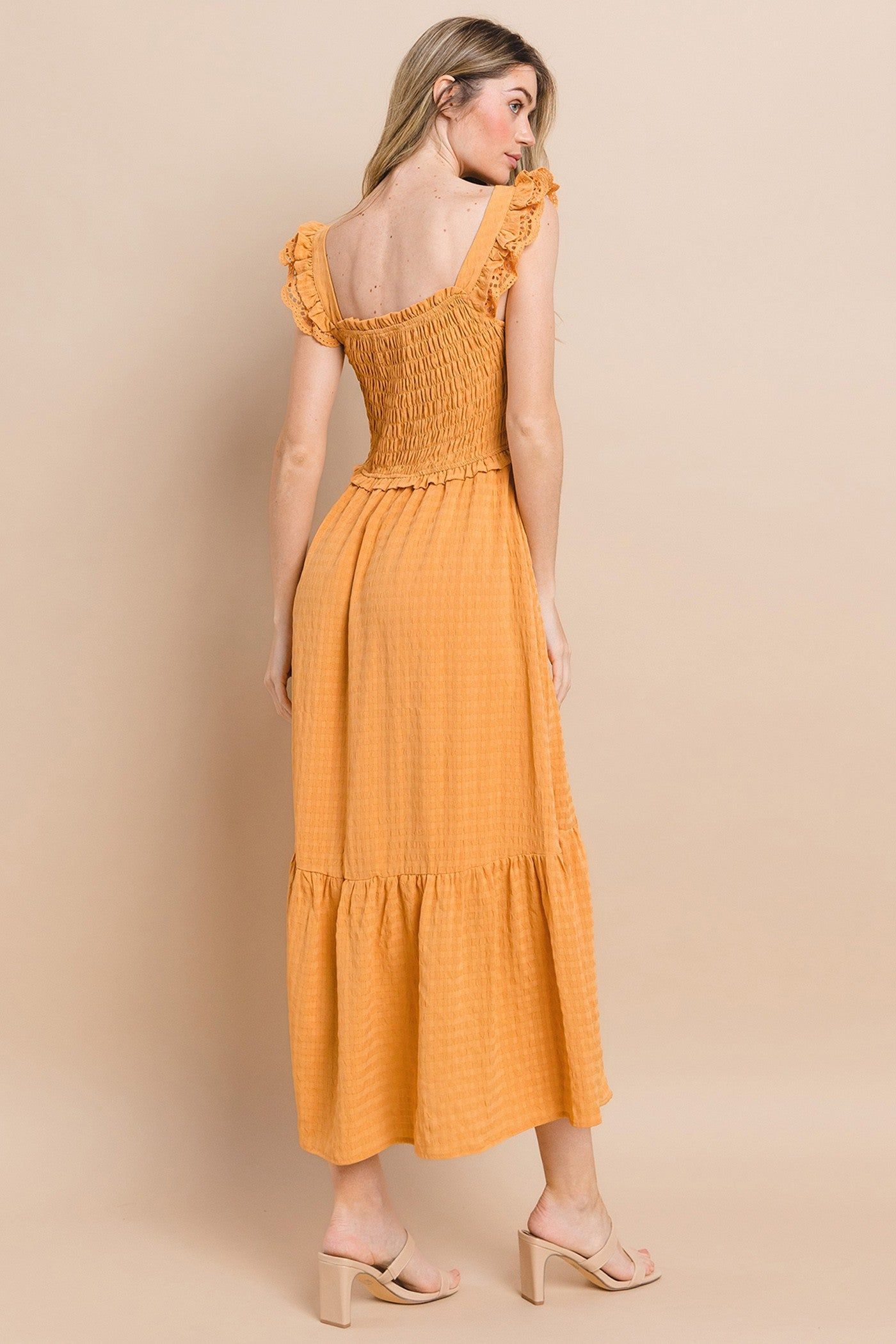Rust Contrast Gauze Eyelet Lace Detail Maxi Dress sold by Pinkblush product image thumbnail 3