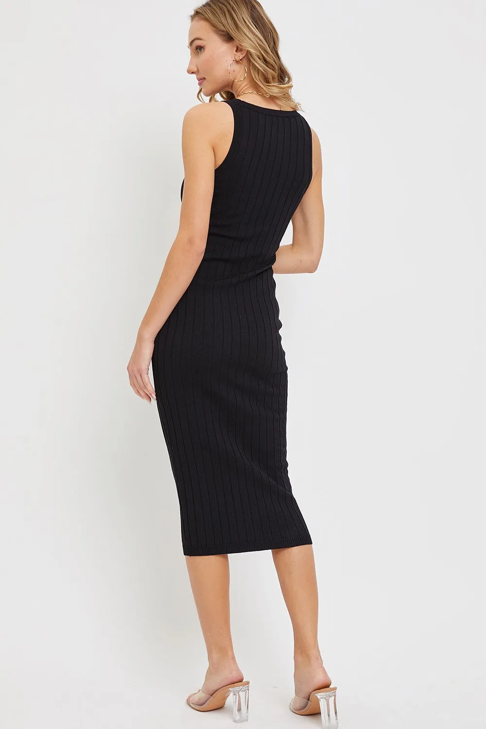 Black Rib Knit Sleeveless Midi Dress sold by Pinkblush product image thumbnail 3