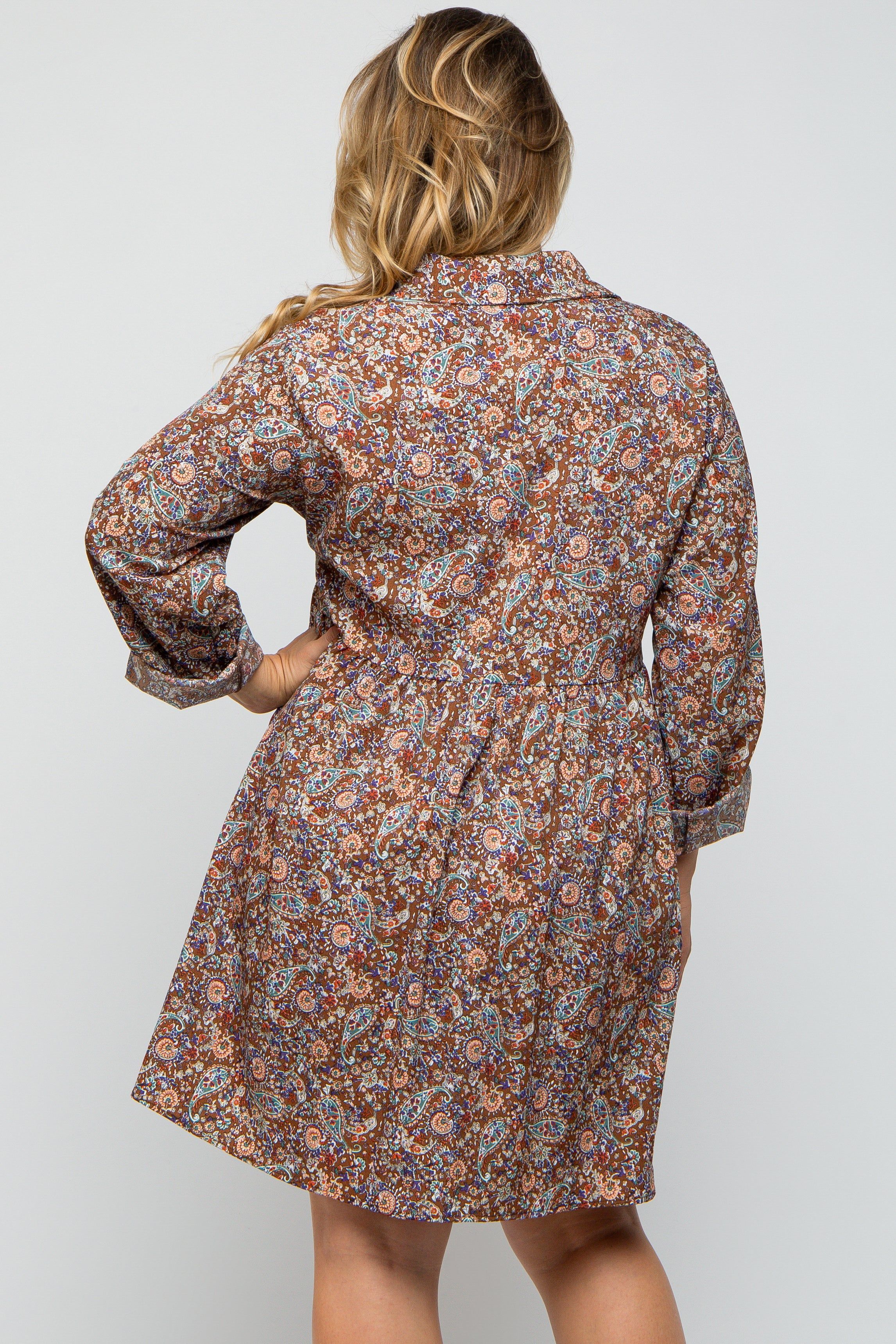 Brown Floral Paisley Button Up Maternity Plus Dress sold by Pinkblush product image thumbnail 2