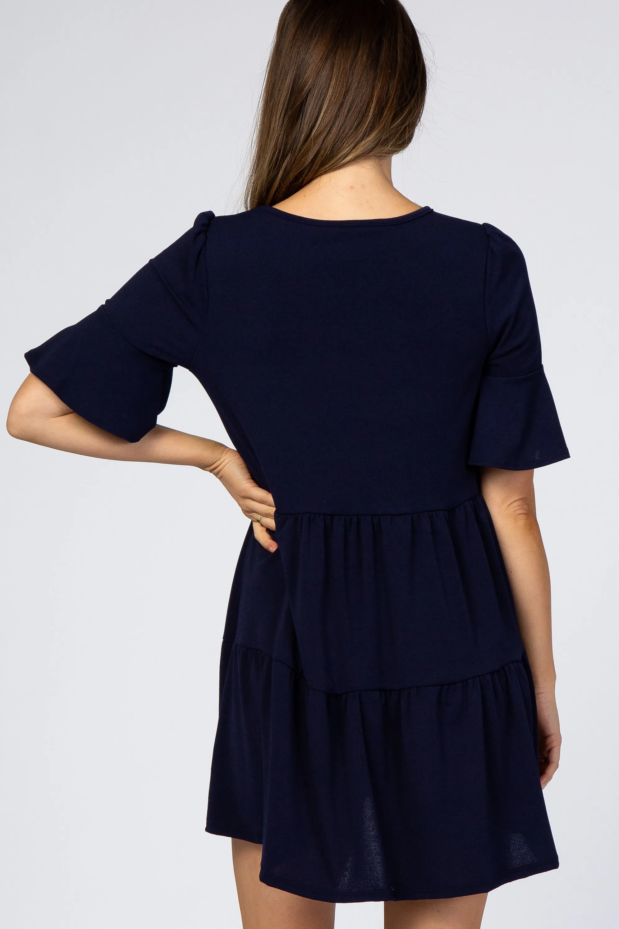 Navy Tiered Ruffle Sleeve Maternity Dress sold by Pinkblush product image thumbnail 3