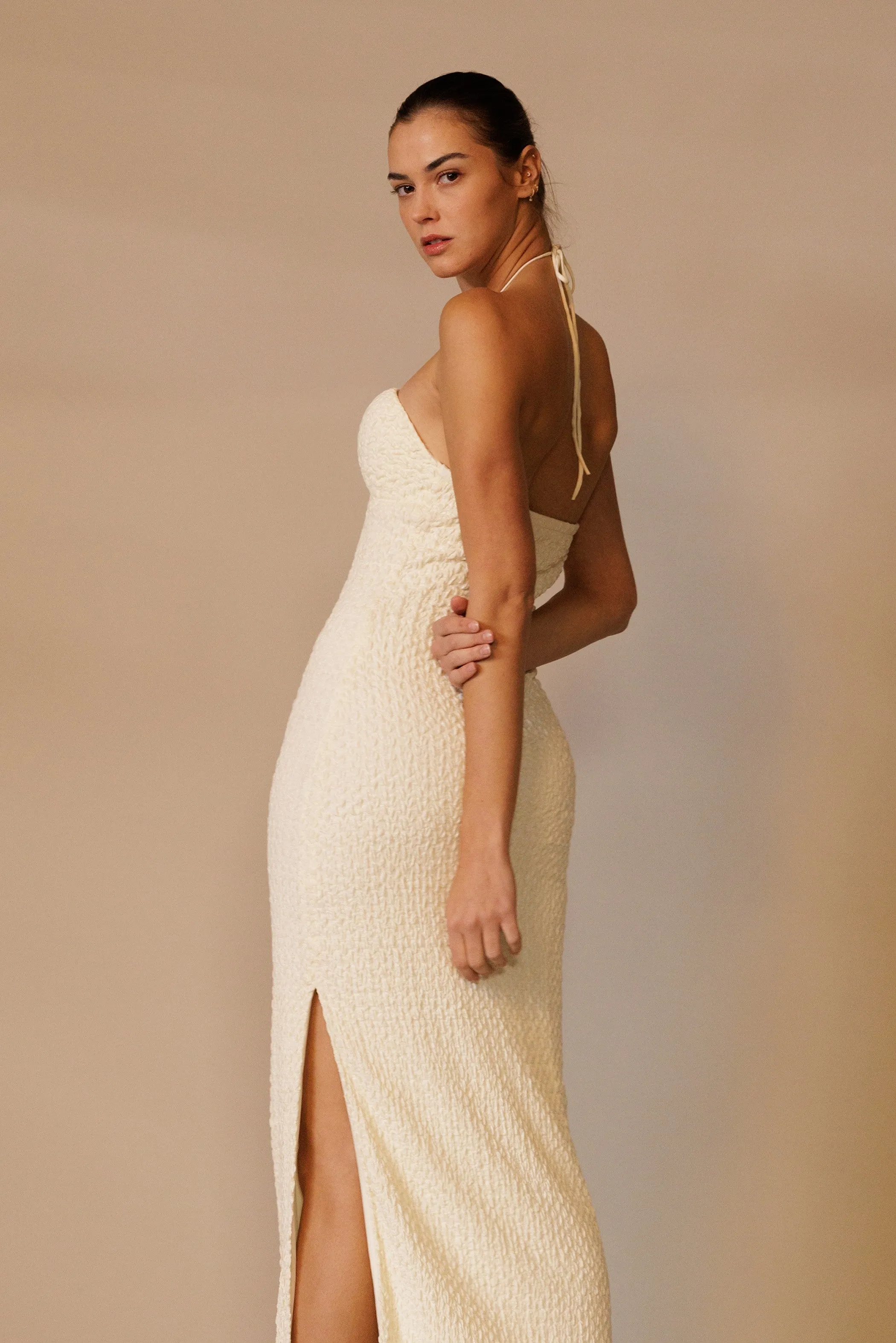 Cream Textured Knit Halter Neck Maxi Dress sold by Pinkblush product image thumbnail 4