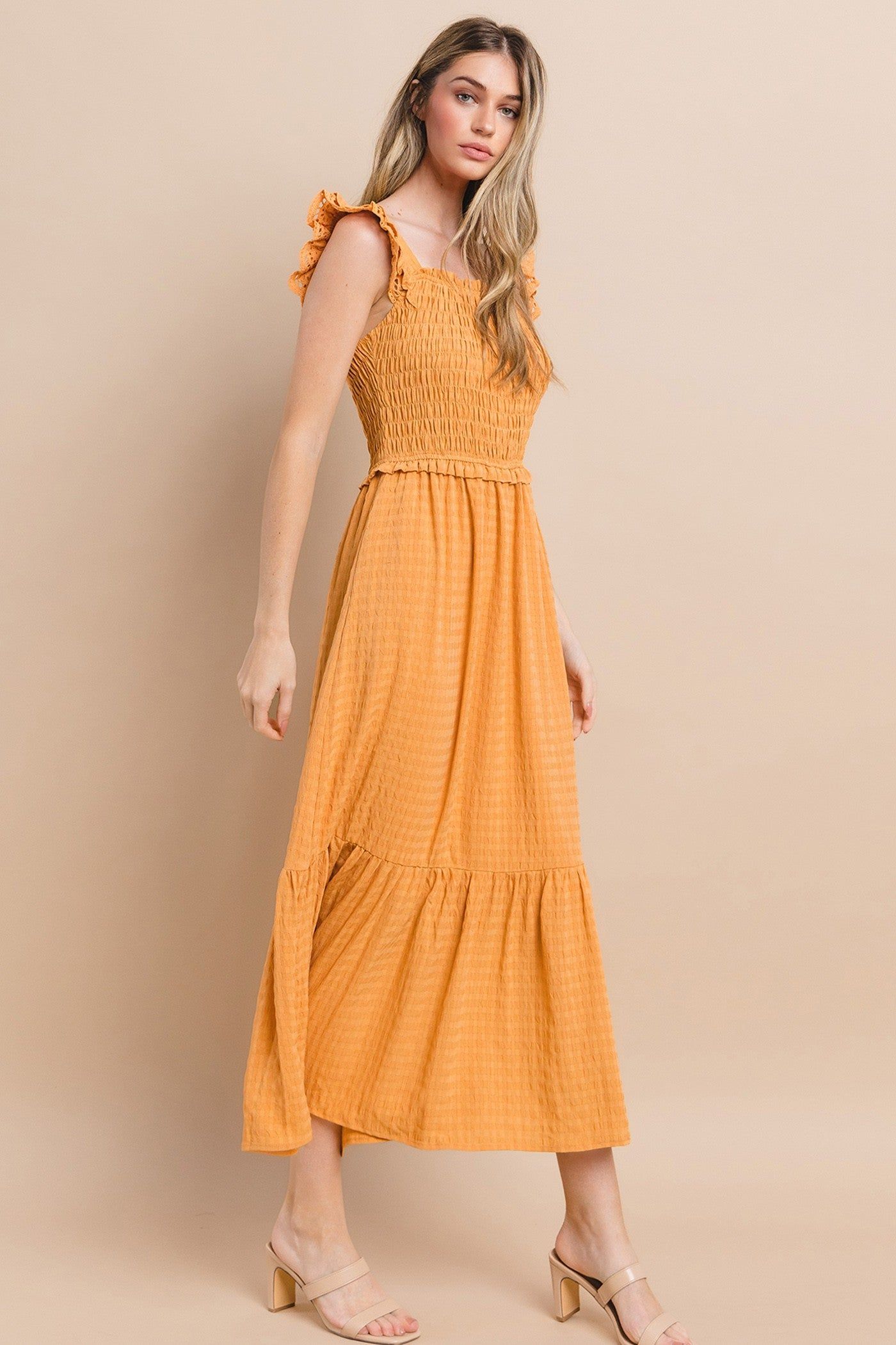 Rust Contrast Gauze Eyelet Lace Detail Maxi Dress sold by Pinkblush product image thumbnail 2