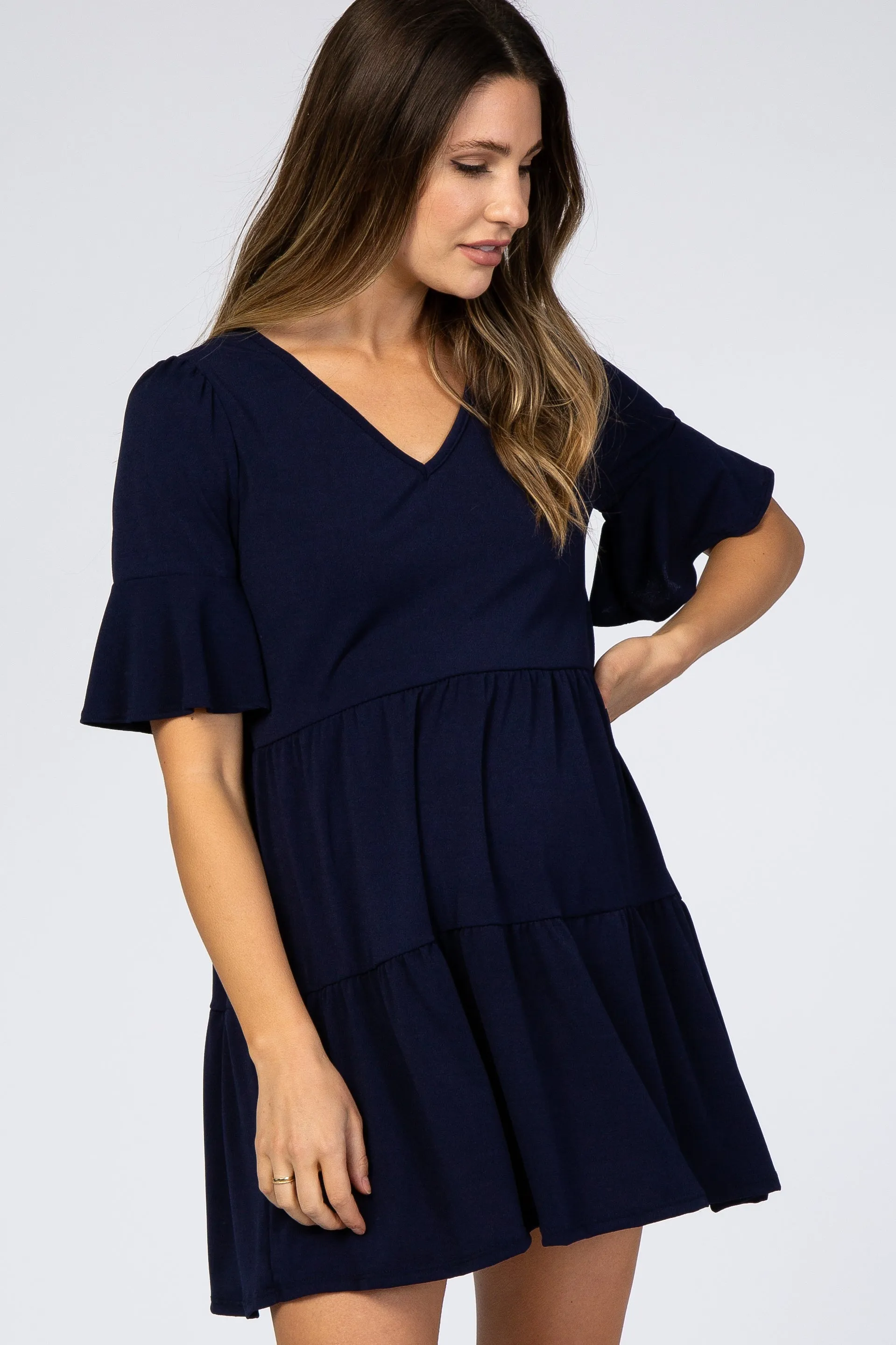 Navy Tiered Ruffle Sleeve Maternity Dress sold by Pinkblush product image thumbnail 4