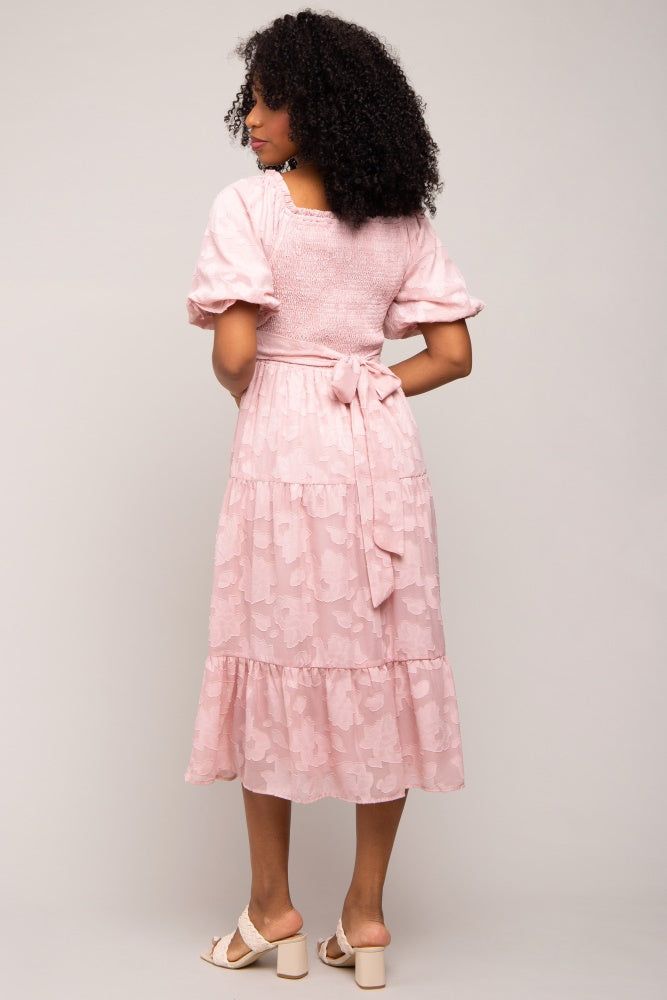 Pink Floral Textured Tiered Midi Dress sold by Pinkblush product image thumbnail 3