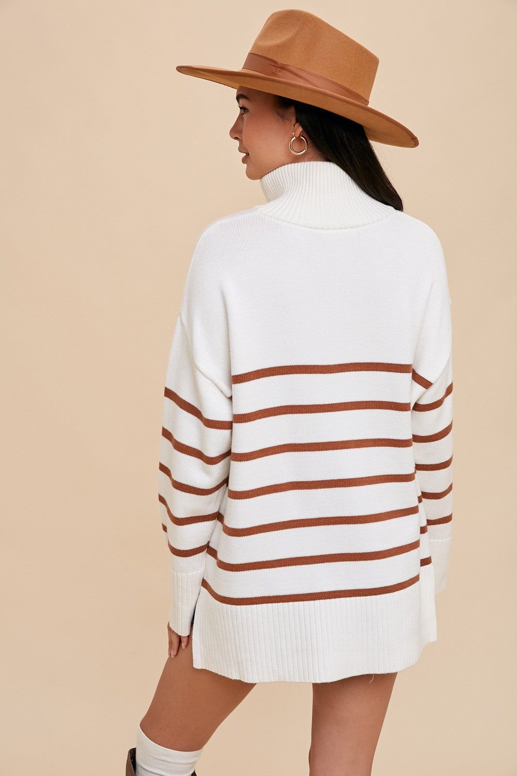 Camel Striped Half Zip Knit Pullover sold by Pinkblush product image thumbnail 3