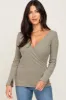 Olive Ribbed Long Sleeve Wrap Maternity Nursing Top sold by Pinkblush