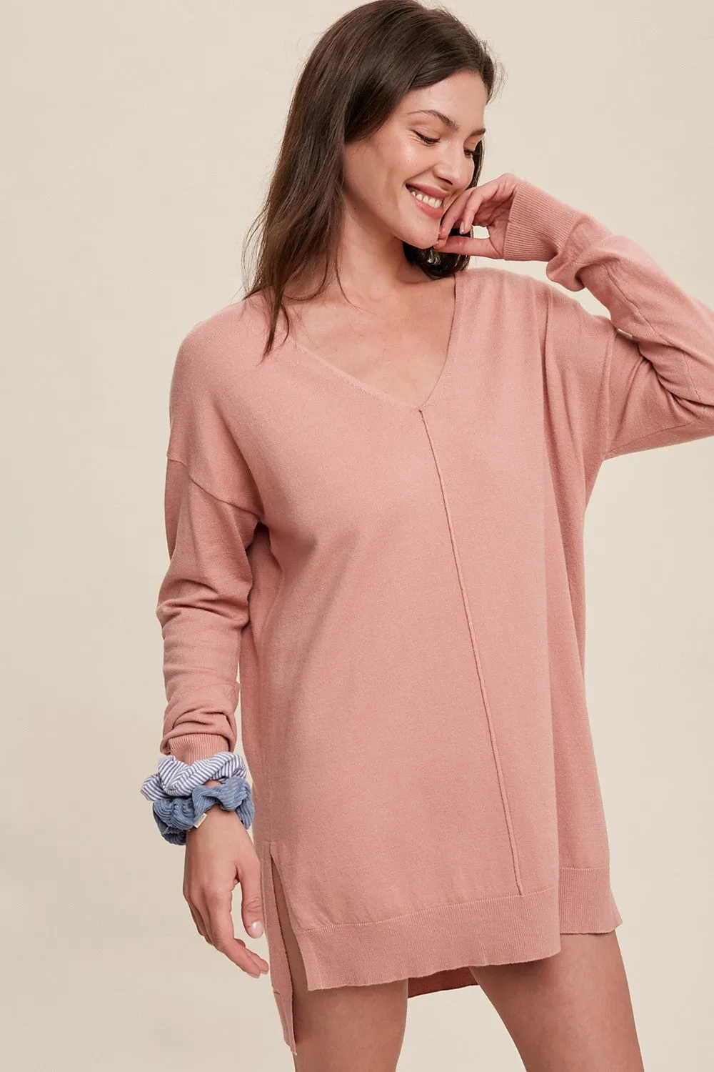 Mauve Oversized Knit Side Slit Top sold by Pinkblush product image thumbnail 2