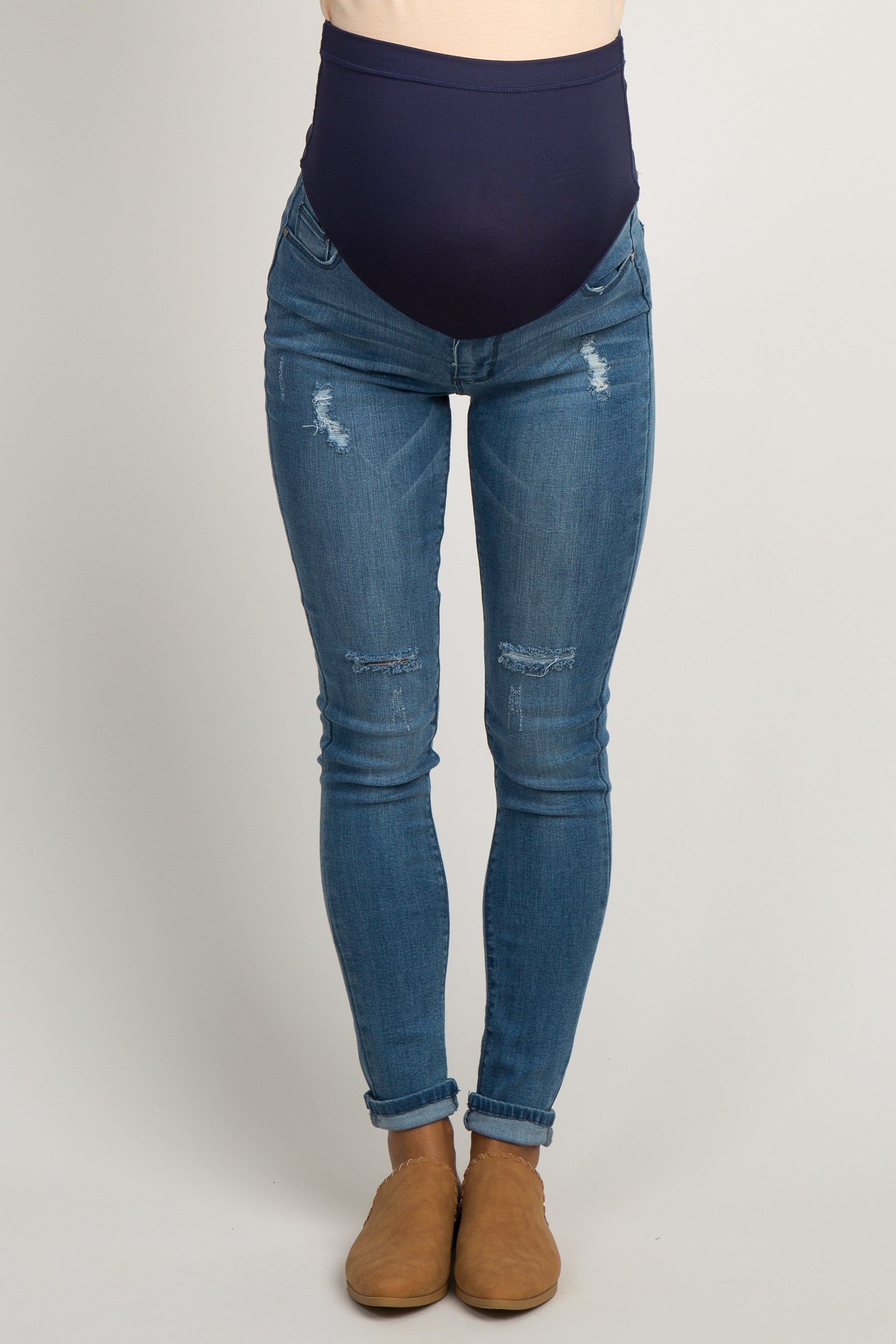 PinkBlush Blue Ripped Knee Maternity Jeans sold by Pinkblush product image thumbnail 2