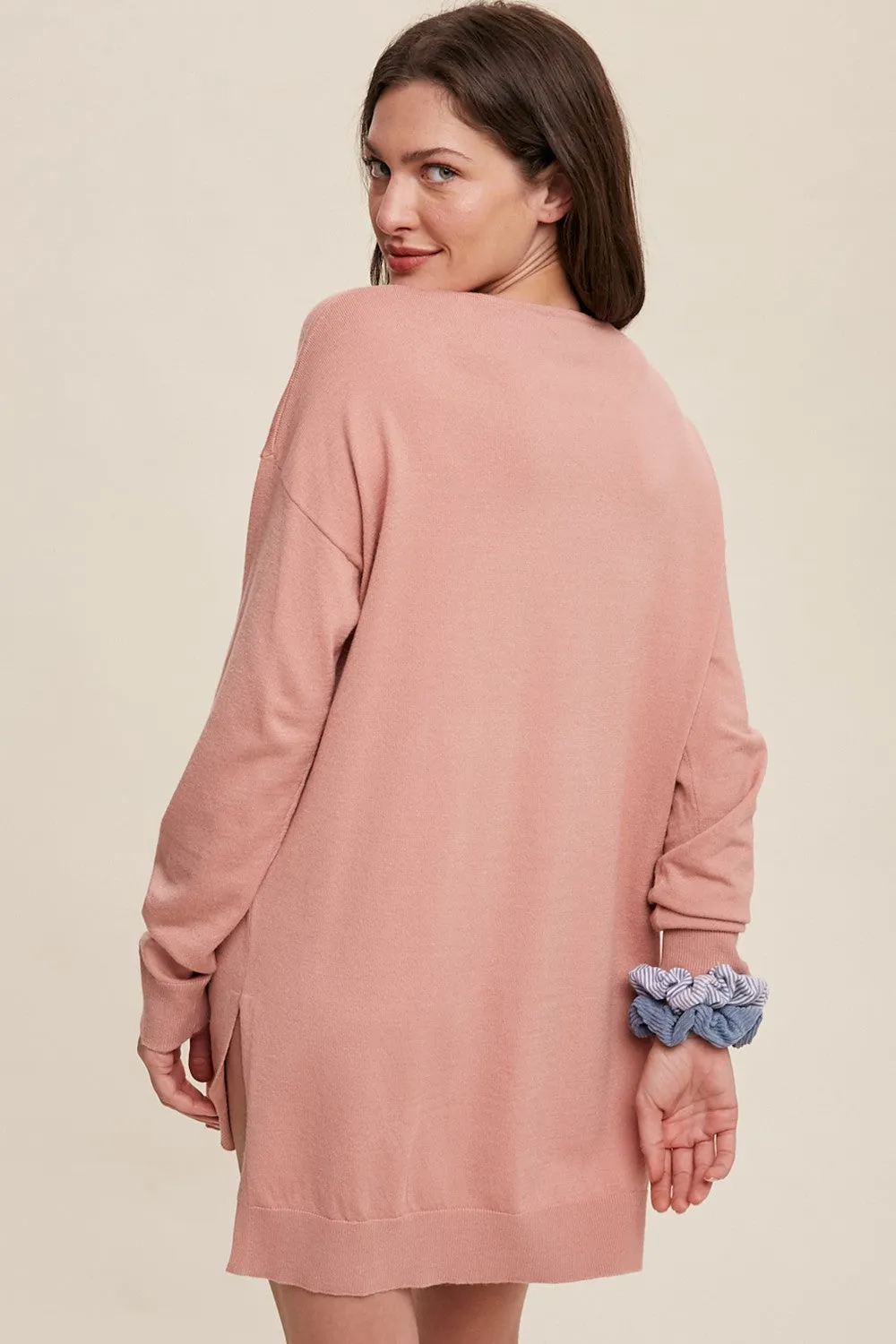 Mauve Oversized Knit Side Slit Top sold by Pinkblush product image thumbnail 3