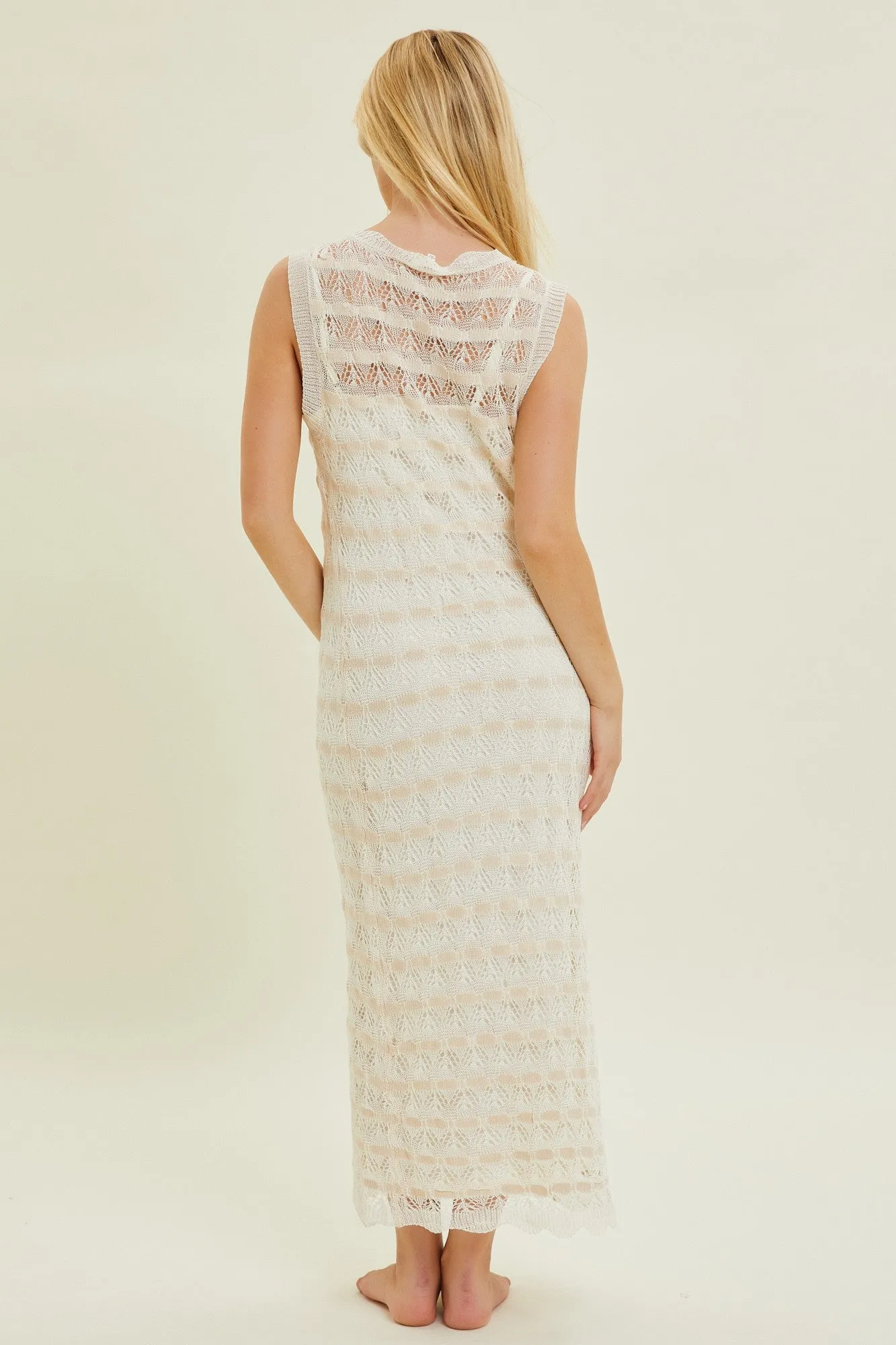 Beige Crochet Knit Sleeveless Midi Dress sold by Pinkblush product image thumbnail 4