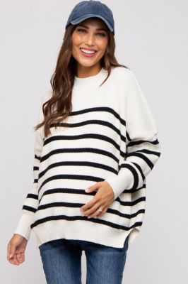 Black Striped Drop Shoulder Maternity Sweater sold by Pinkblush