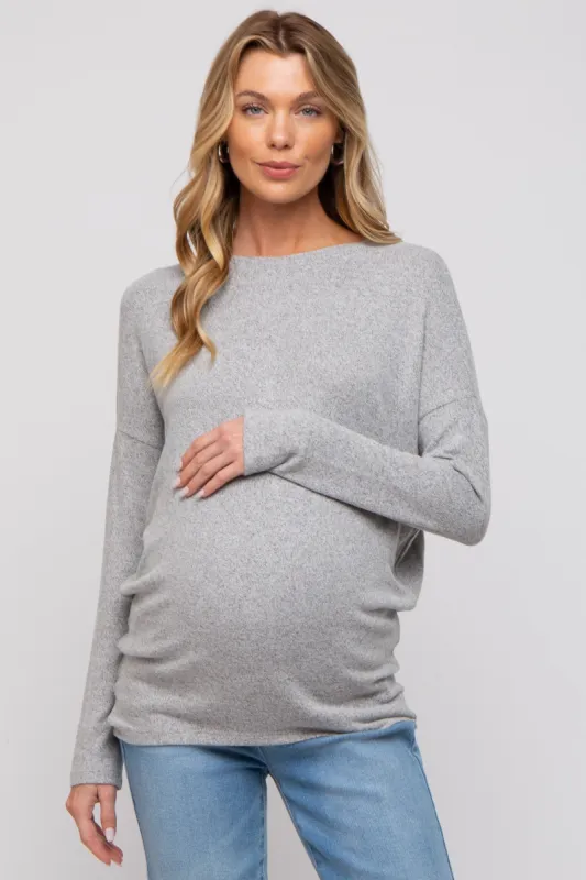Grey Knit Long Sleeve Maternity Top sold by Pinkblush