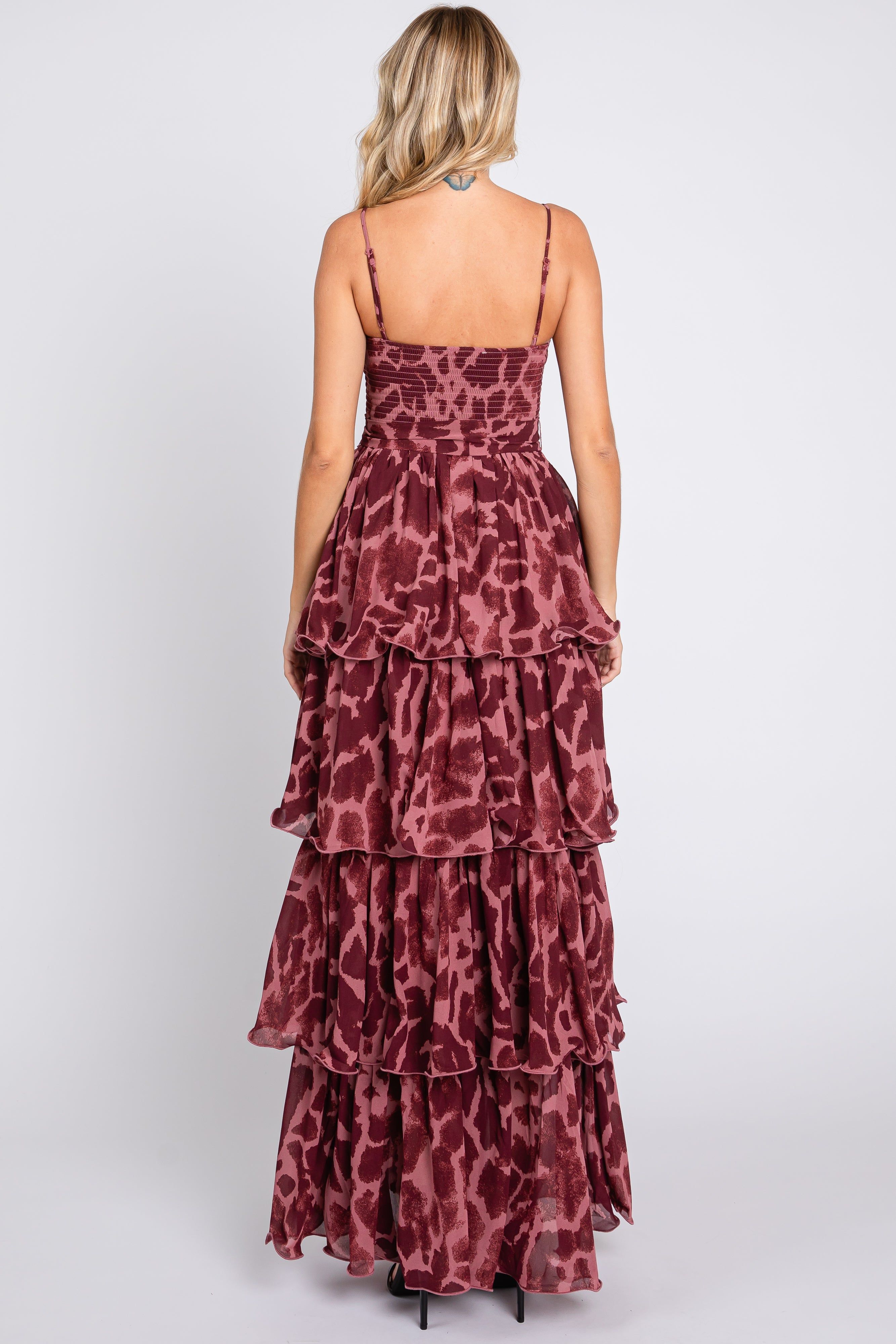 Burgundy Animal Print Flounce Tier Maxi Dress sold by Pinkblush product image thumbnail 3