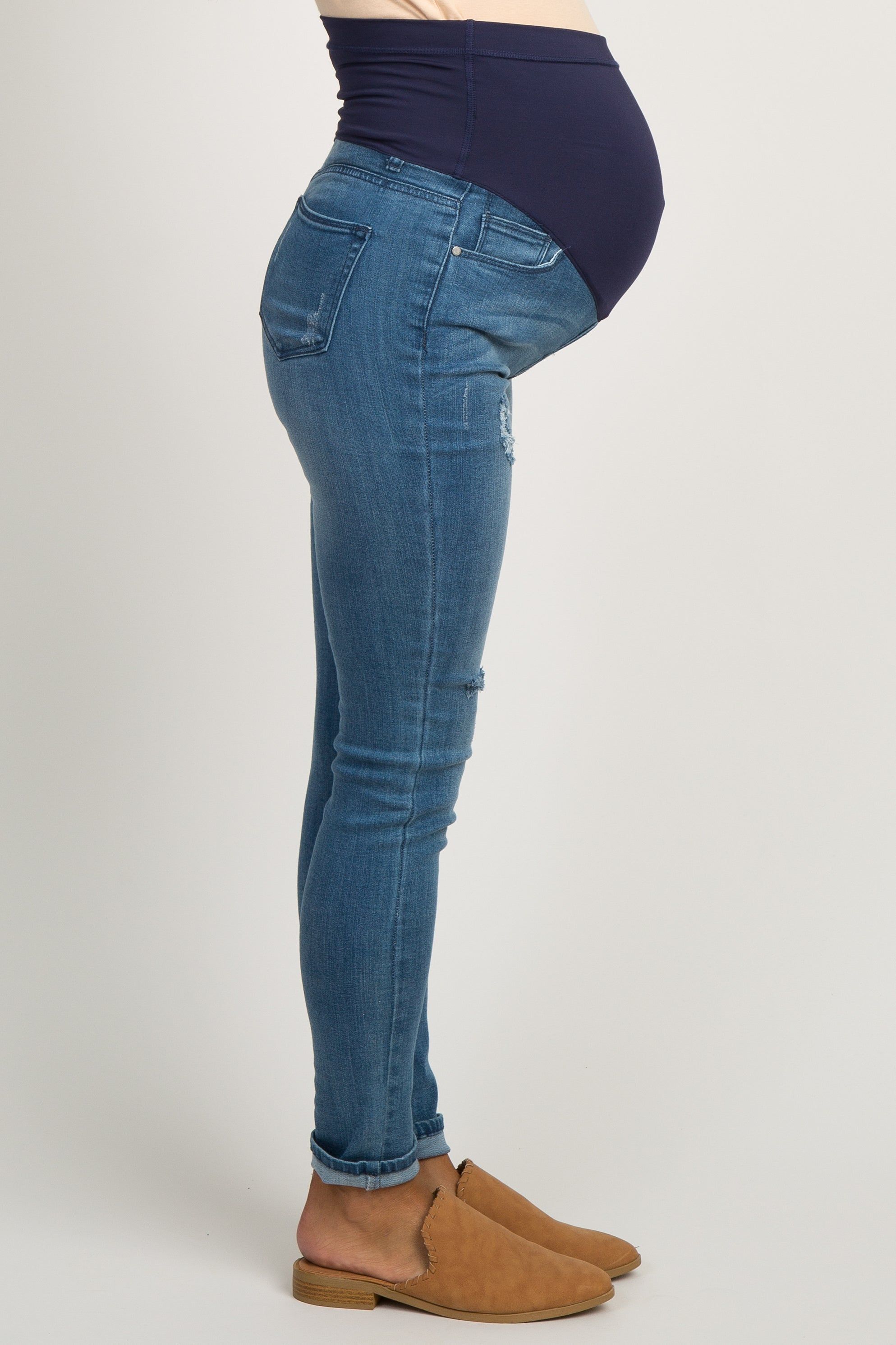 PinkBlush Blue Ripped Knee Maternity Jeans sold by Pinkblush product image thumbnail 3