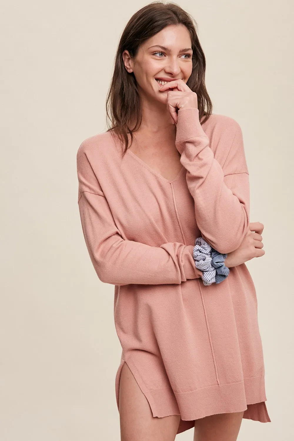 Mauve Oversized Knit Side Slit Top sold by Pinkblush