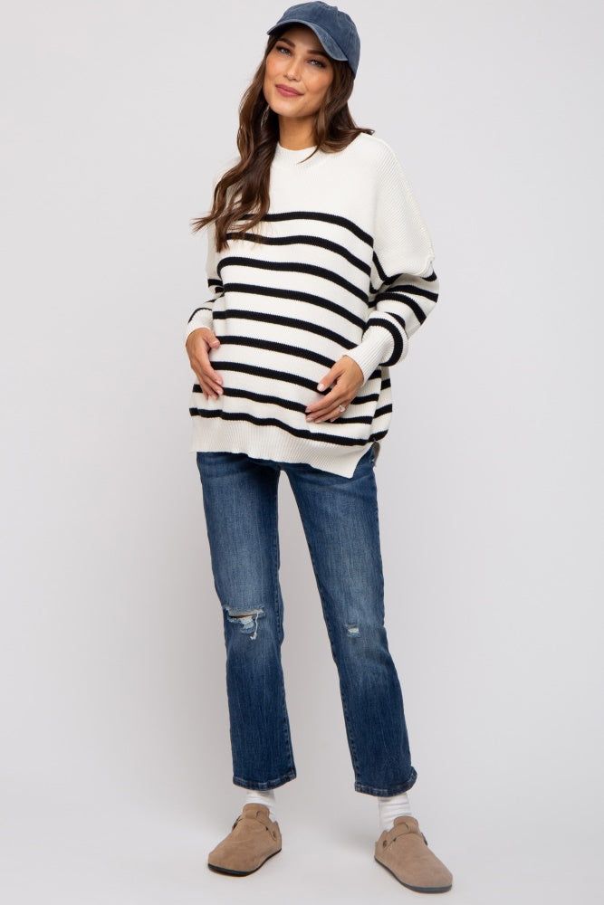 Black Striped Drop Shoulder Maternity Sweater sold by Pinkblush product image thumbnail 5