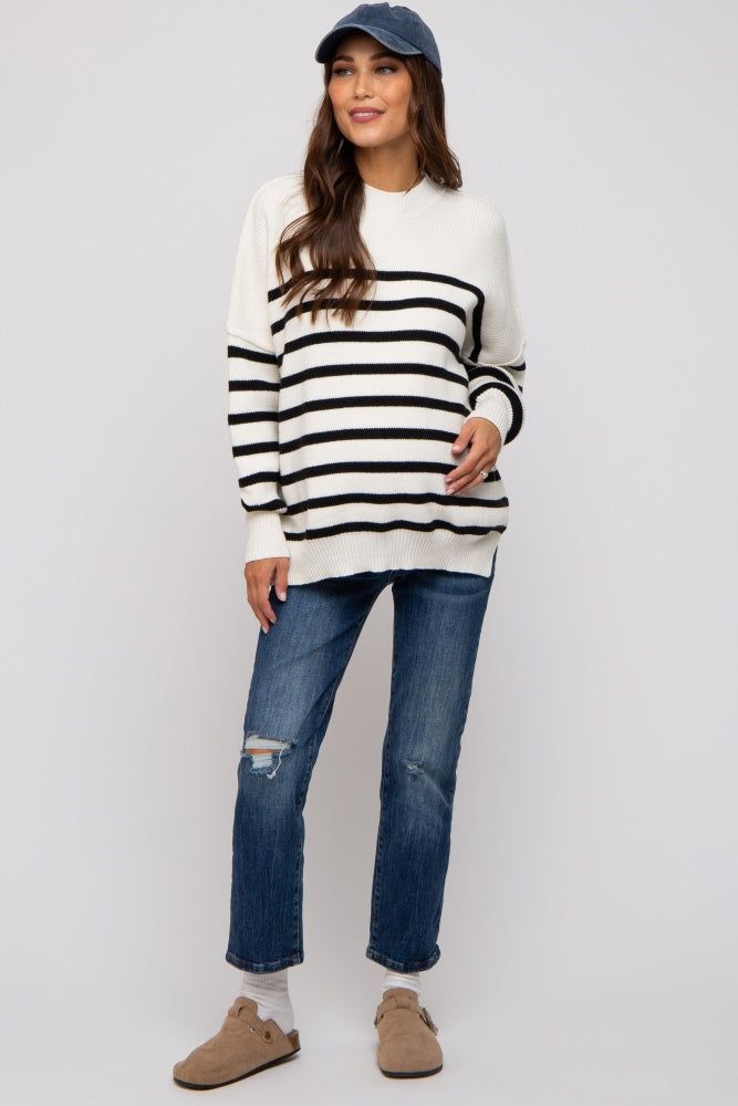 Black Striped Drop Shoulder Maternity Sweater sold by Pinkblush product image thumbnail 2