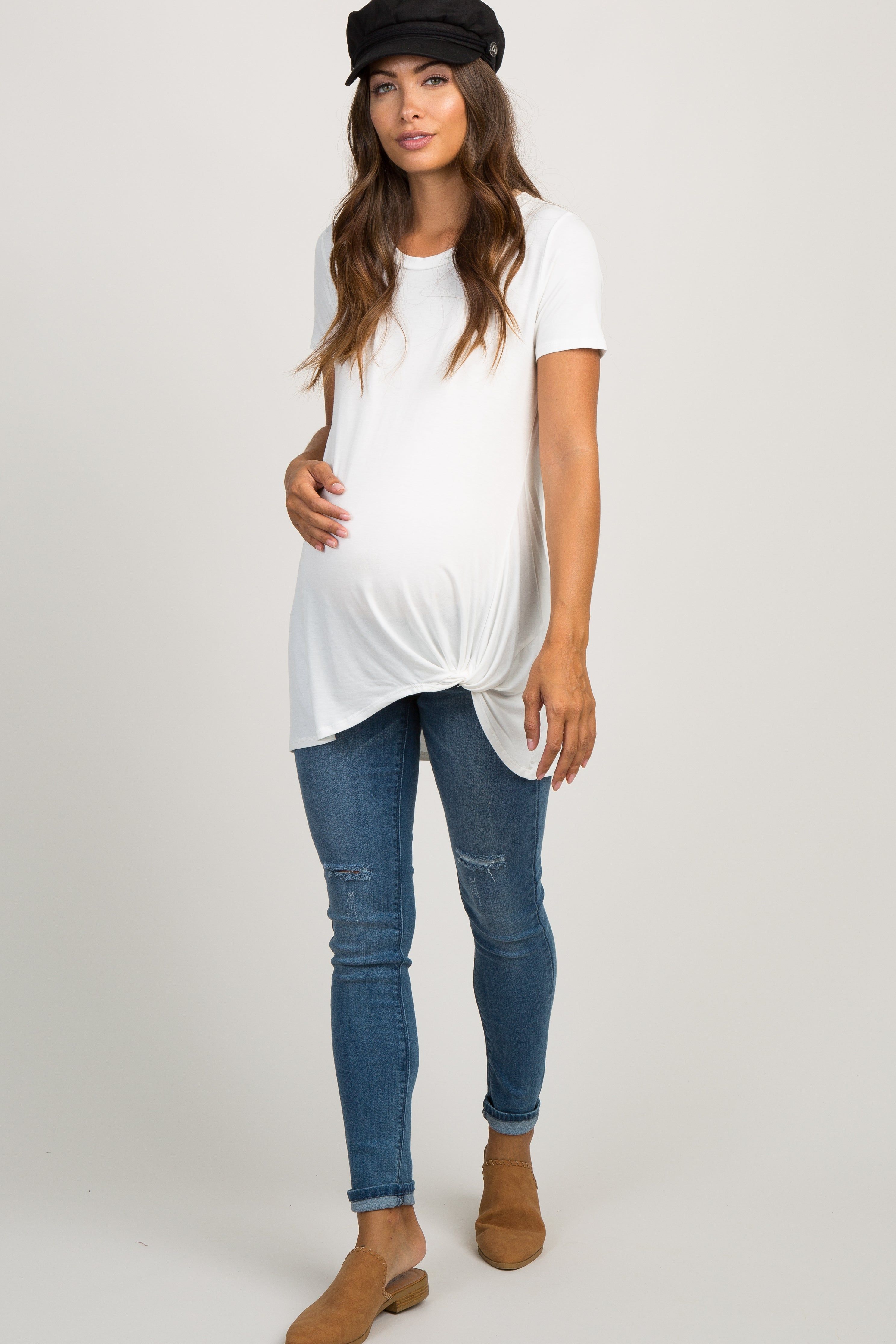 PinkBlush Blue Ripped Knee Maternity Jeans sold by Pinkblush