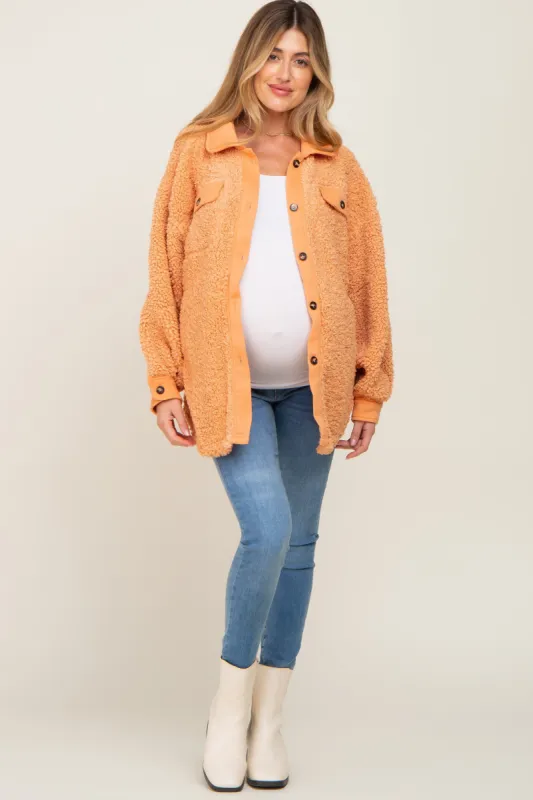 Peach Contrast Oversized Sherpa Maternity Coat made by Pinkblush