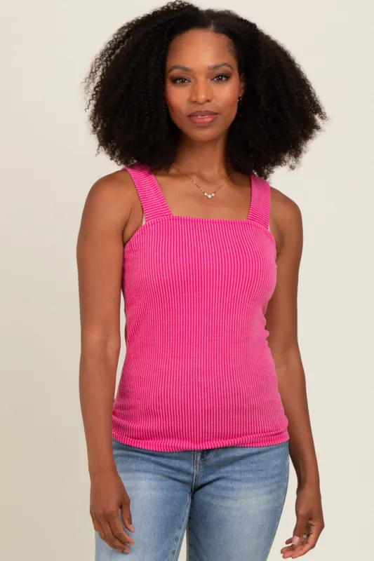 Fuchsia Ribbed Square Neck Tank Top sold by Pinkblush