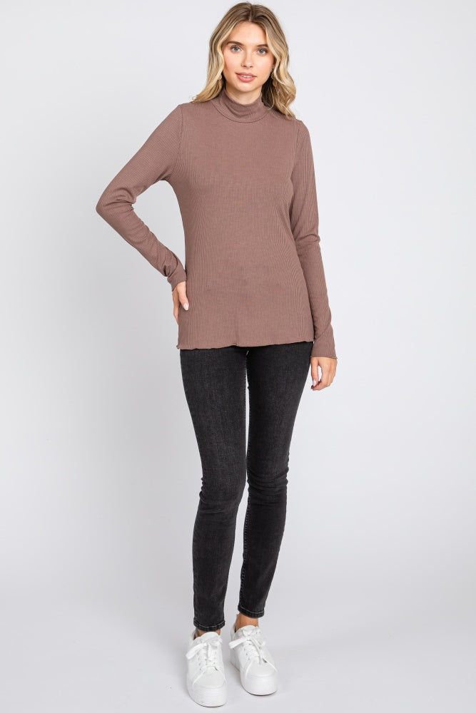 Brown Ribbed Long Sleeve Turtle Neck Top sold by Pinkblush product image thumbnail 4