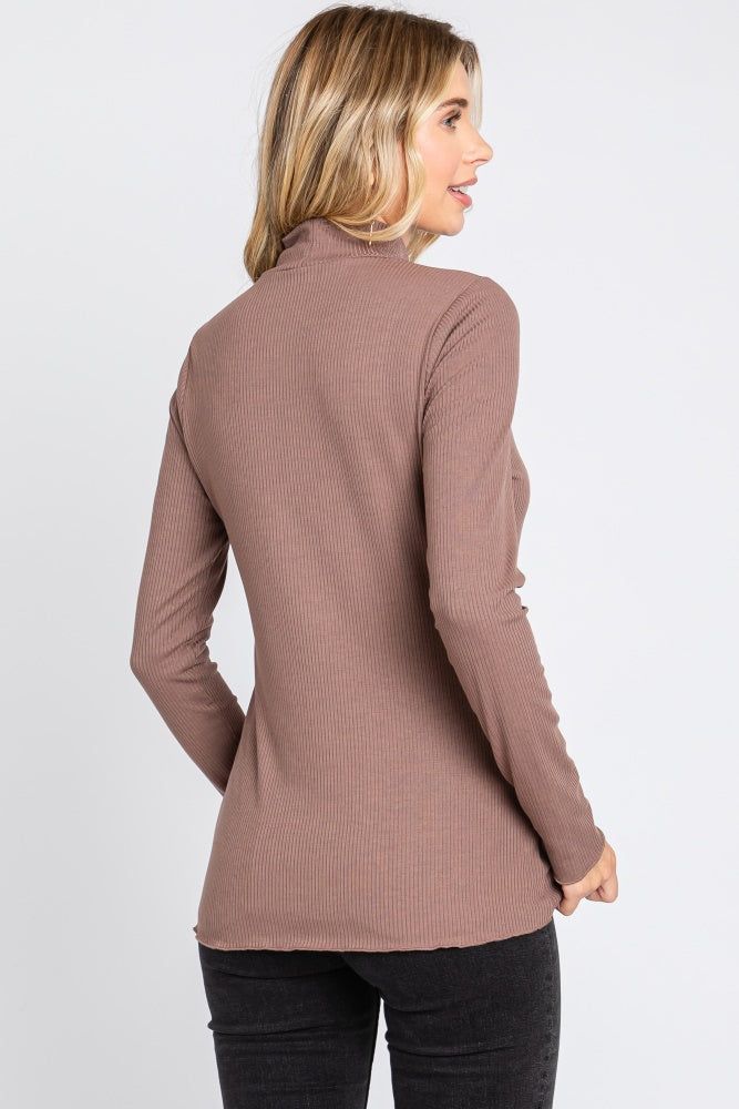 Brown Ribbed Long Sleeve Turtle Neck Top sold by Pinkblush product image thumbnail 3