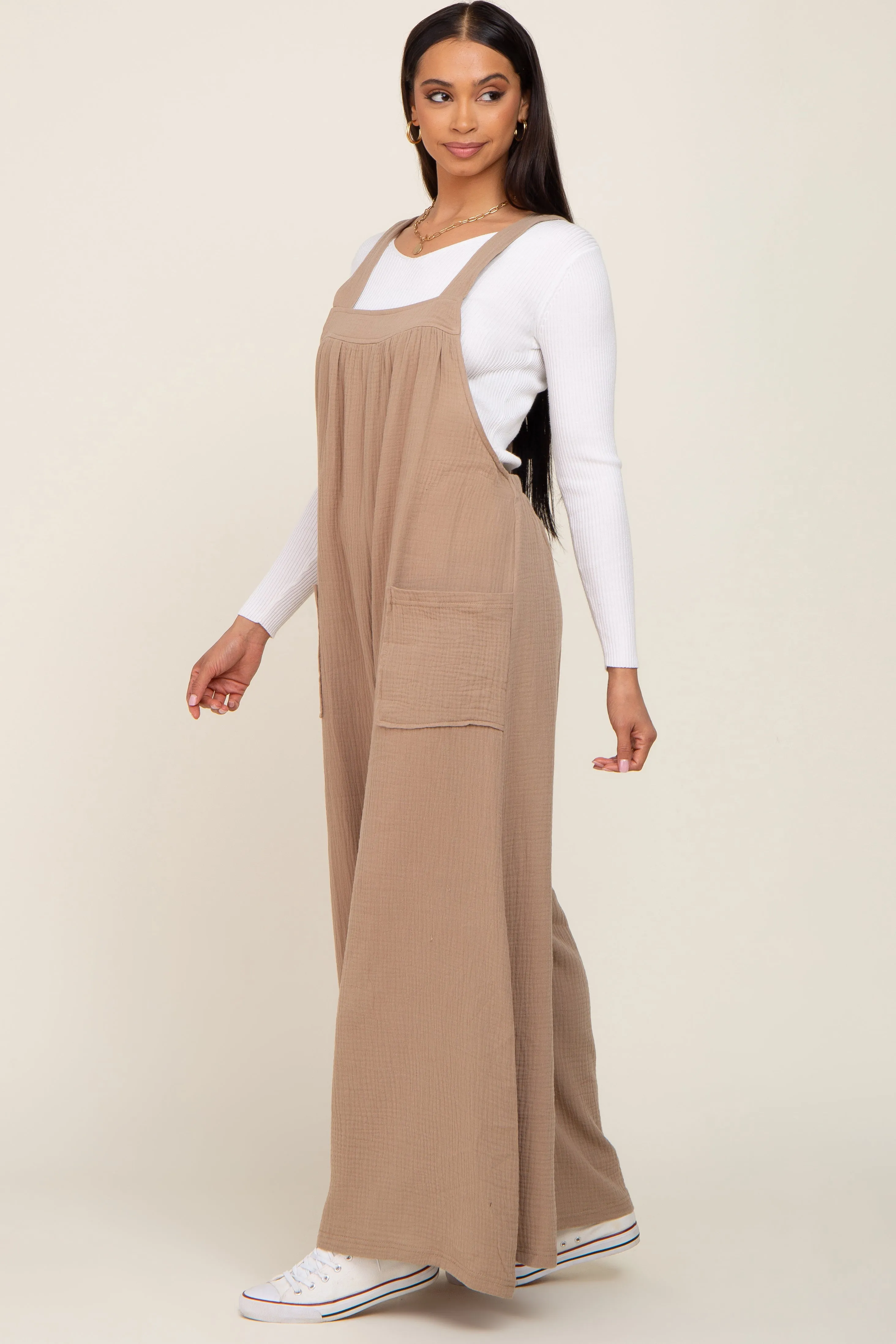 Beige Wide Leg Tie Back Overalls sold by Pinkblush product image thumbnail 2