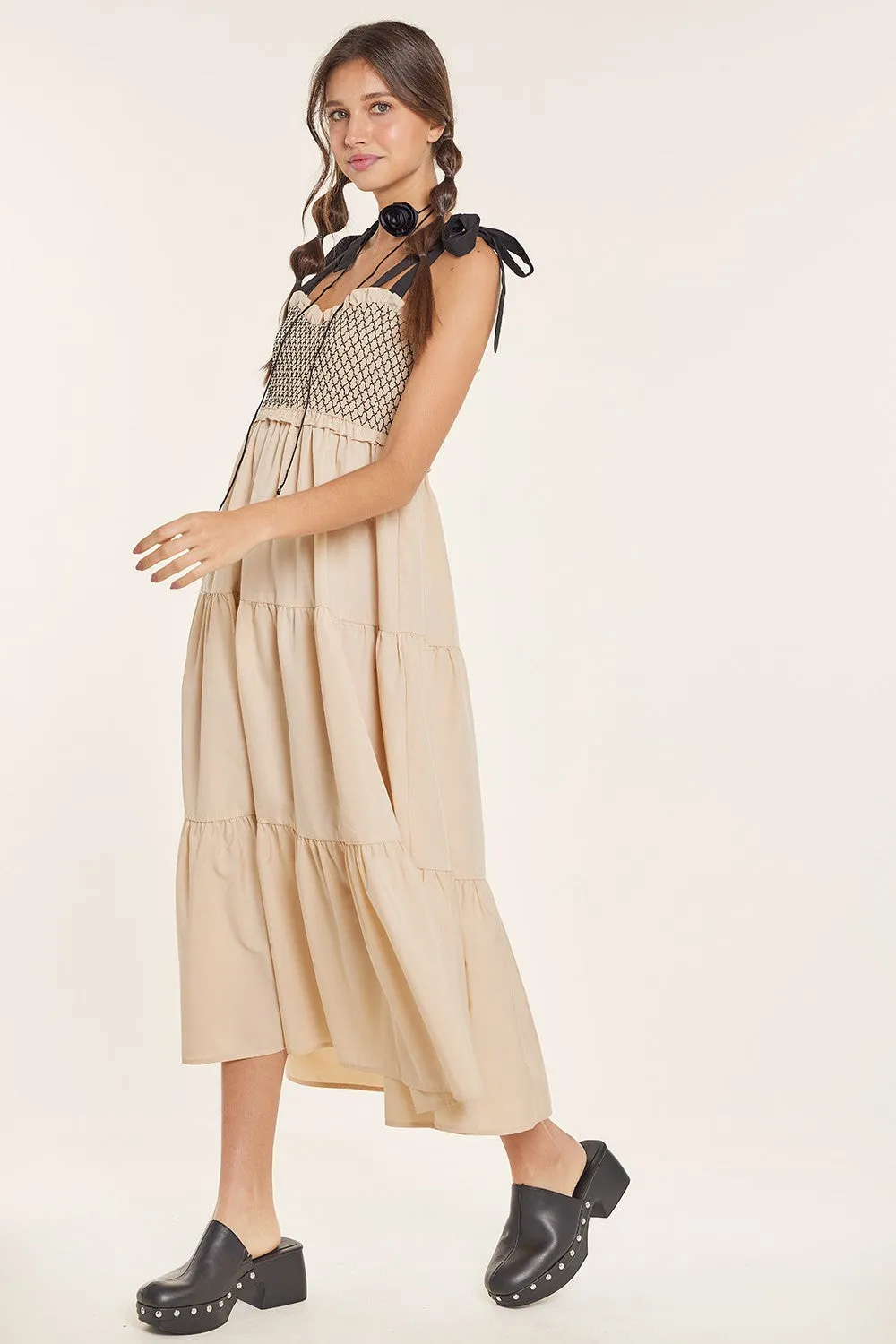 Beige Sleeveless Tiered Colorblock Strap Maxi Dress sold by Pinkblush product image thumbnail 2