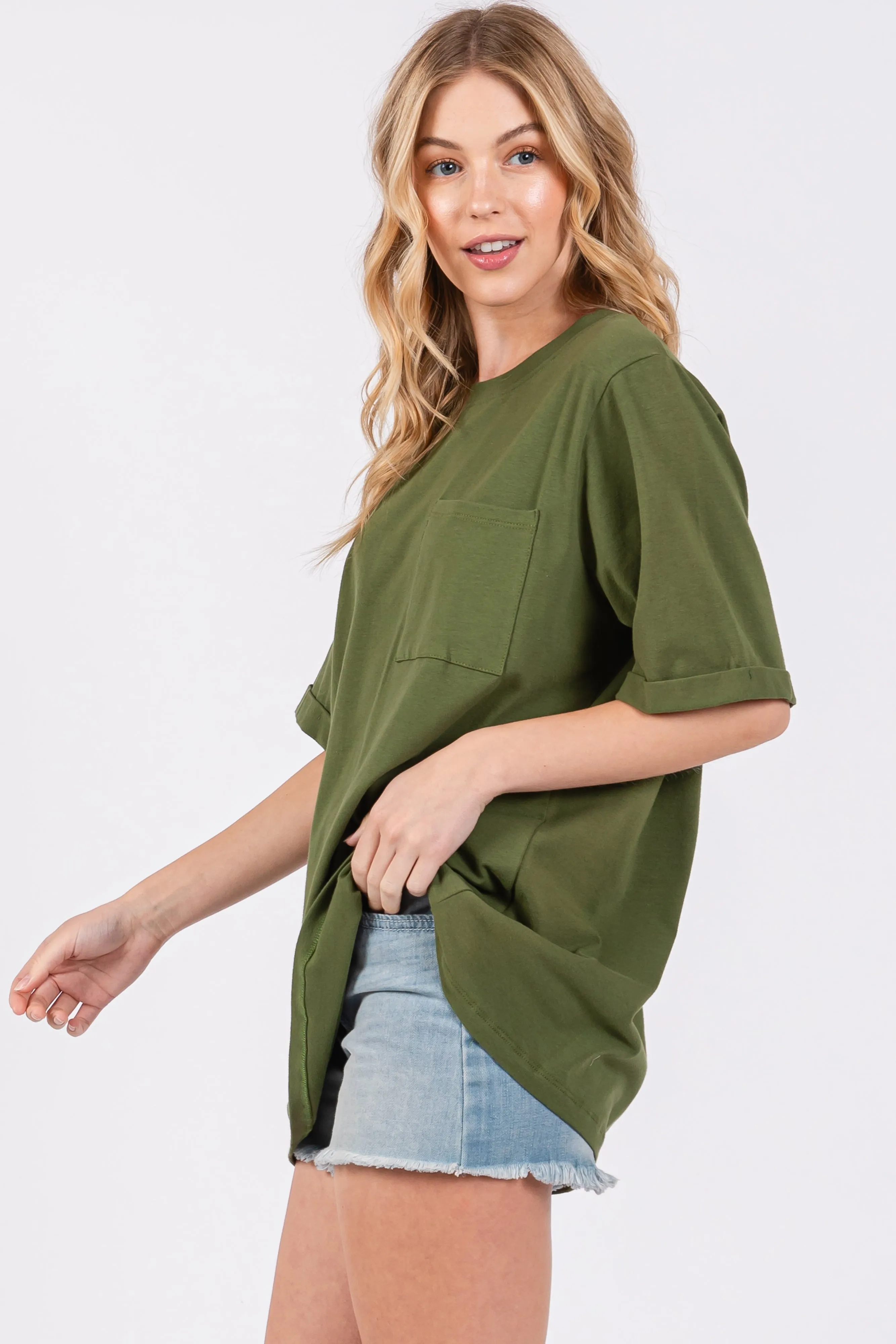 Light Olive Pocket Front Short Sleeve Top sold by Pinkblush product image thumbnail 2