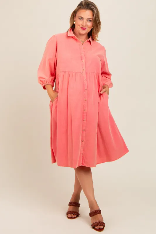 Coral Button Front Maternity Plus Dress sold by Pinkblush
