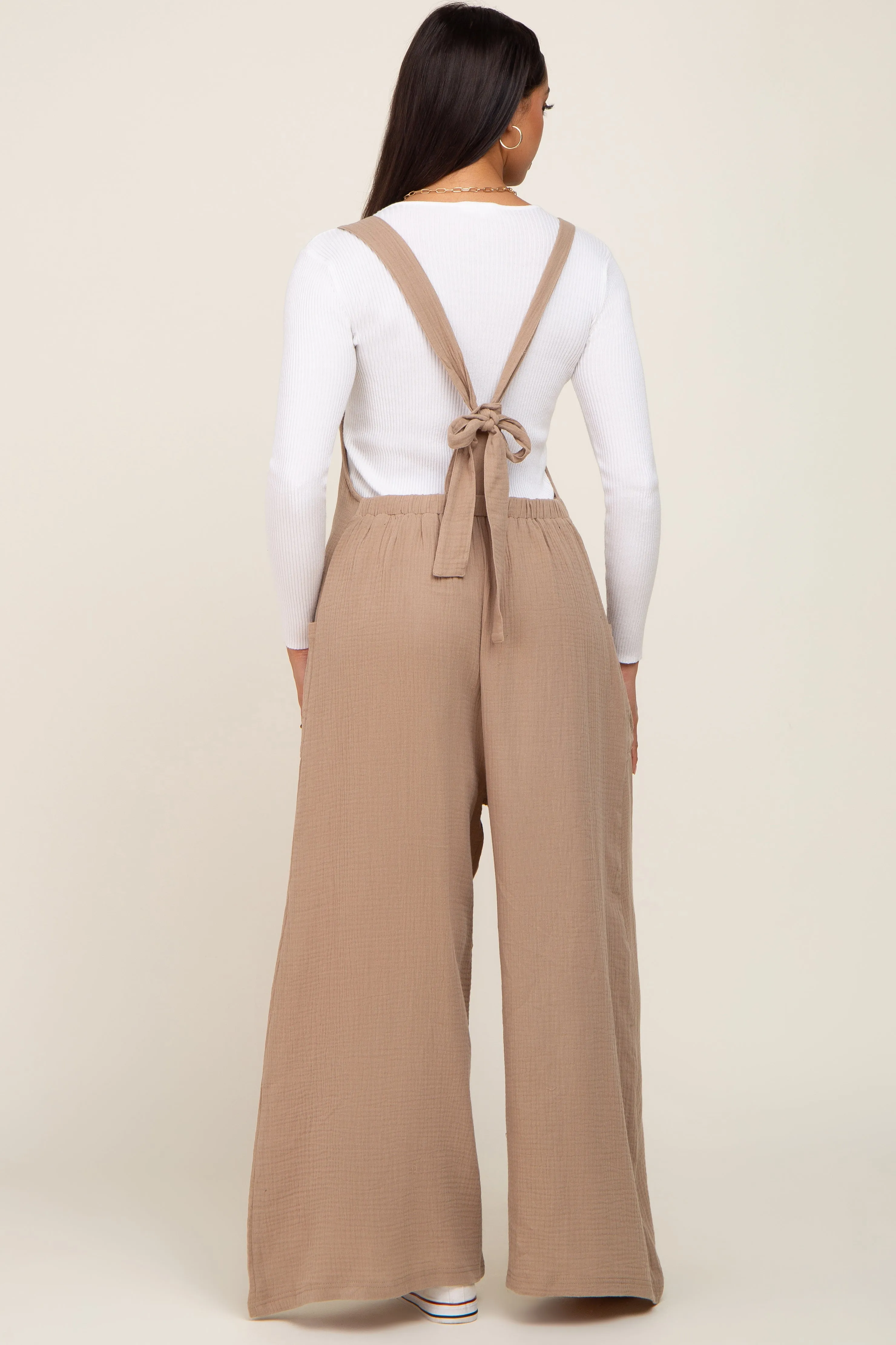 Beige Wide Leg Tie Back Overalls sold by Pinkblush product image thumbnail 3