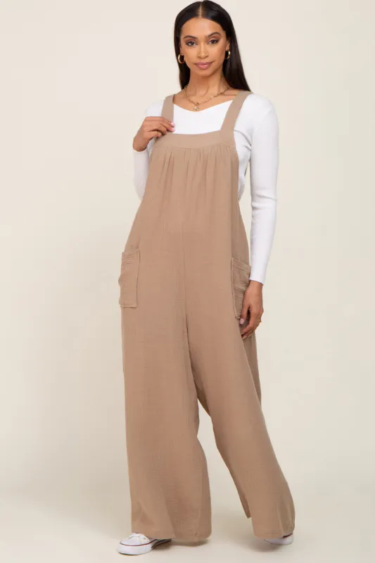 Beige Wide Leg Tie Back Overalls sold by Pinkblush