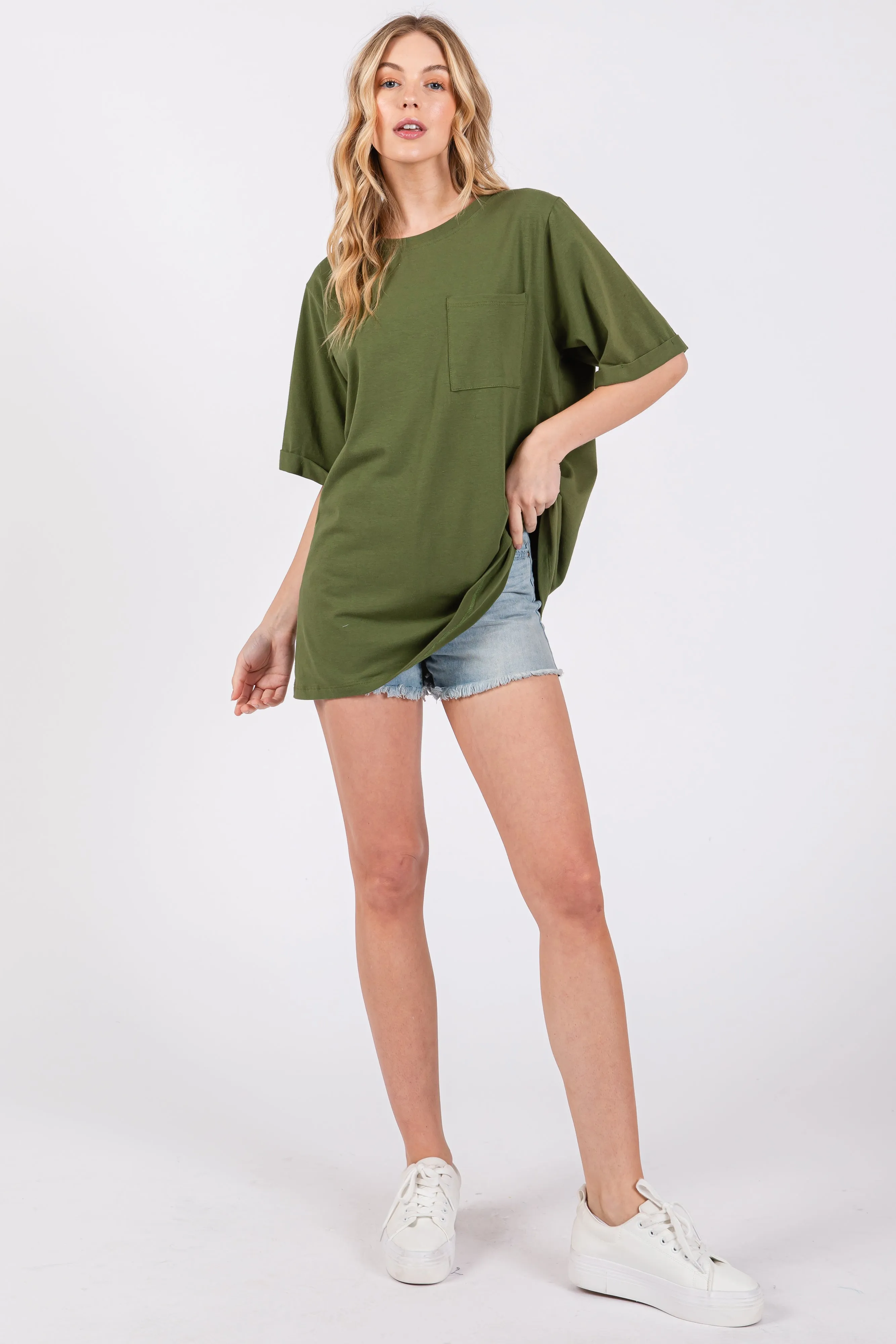Light Olive Pocket Front Short Sleeve Top sold by Pinkblush product image thumbnail 4