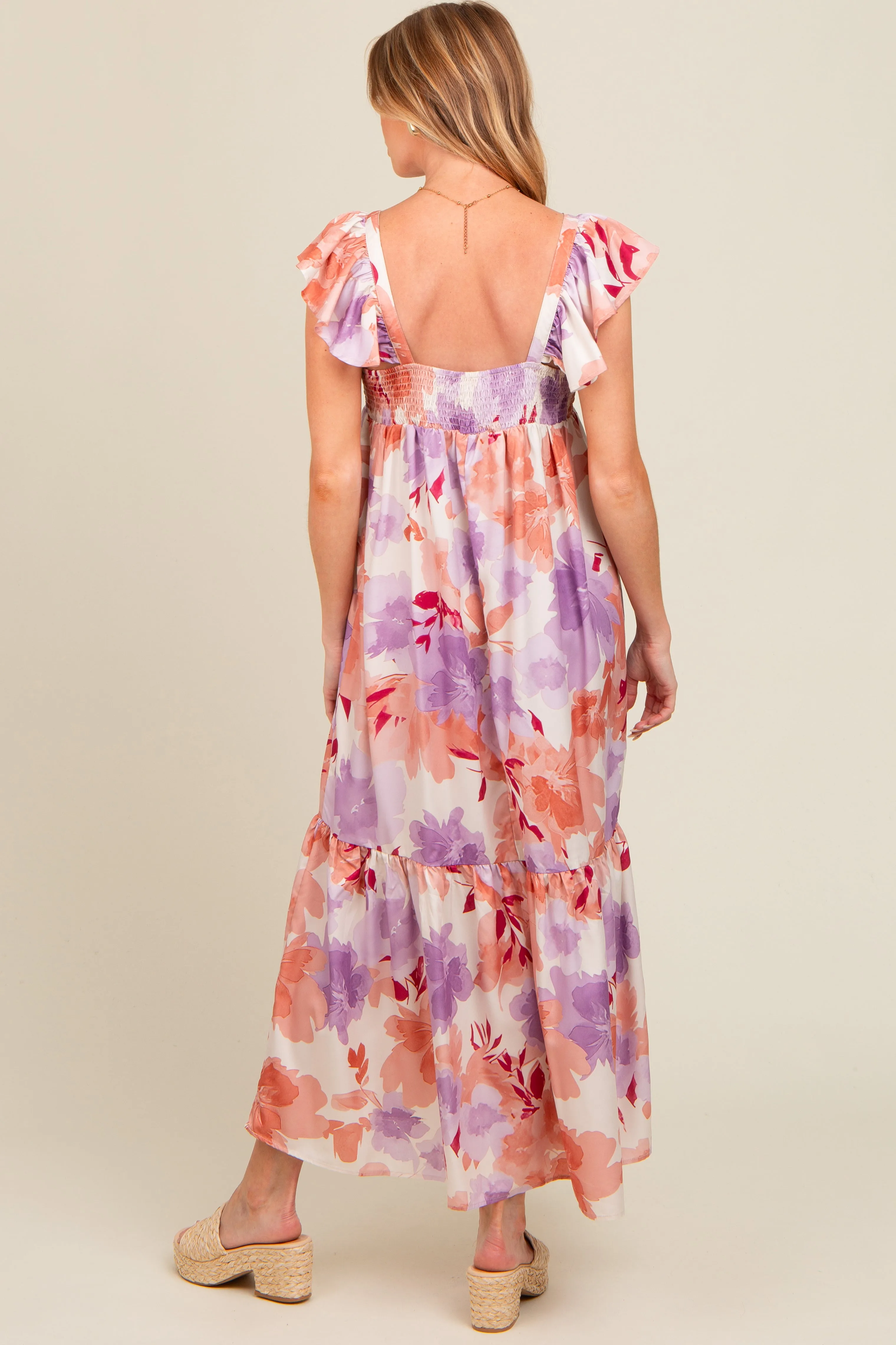 Mauve Floral Ruffle Accent V-Neck Maternity Maxi Dress sold by Pinkblush product image thumbnail 2