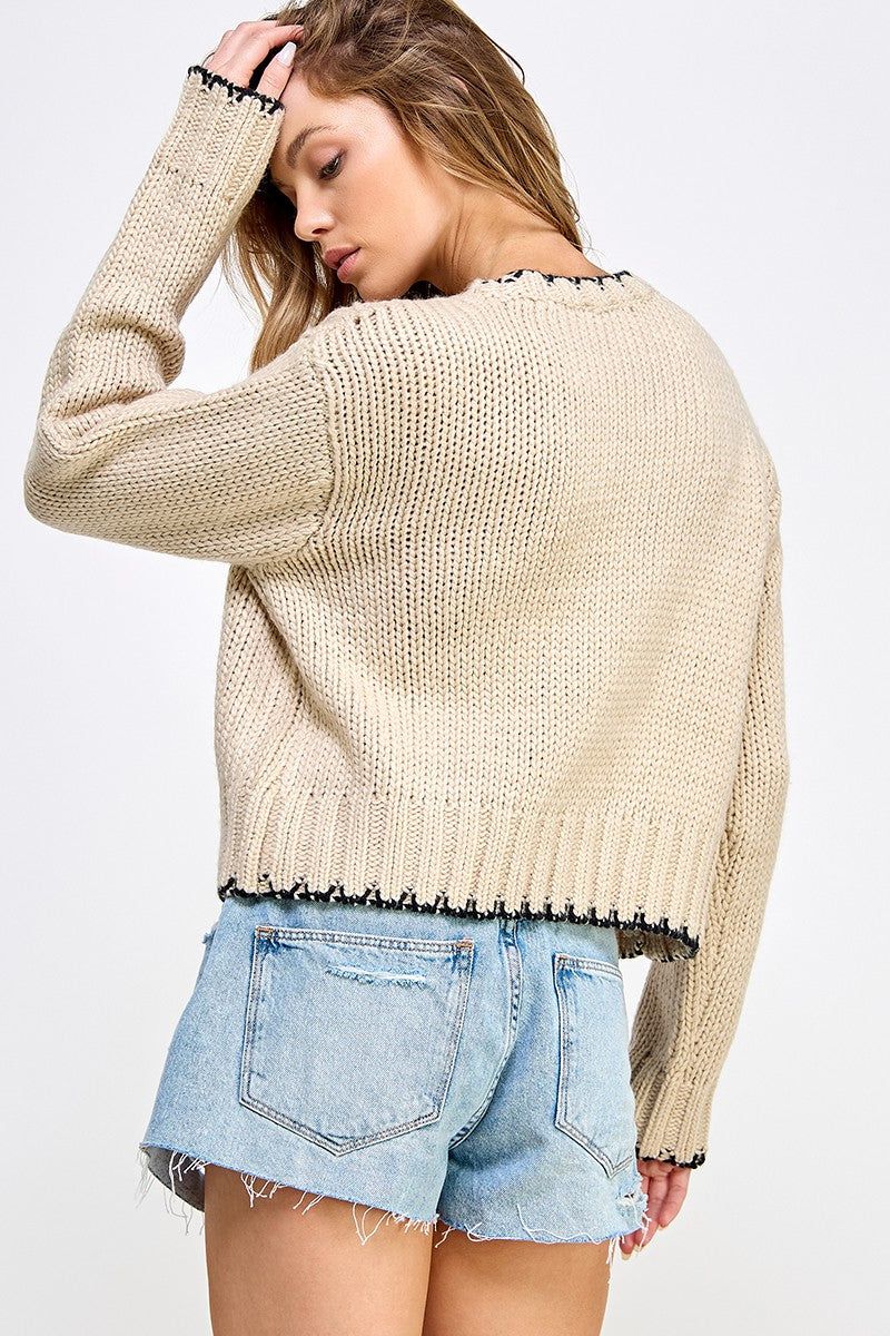 Beige Contrast Topstitching Knit Sweater sold by Pinkblush product image thumbnail 3