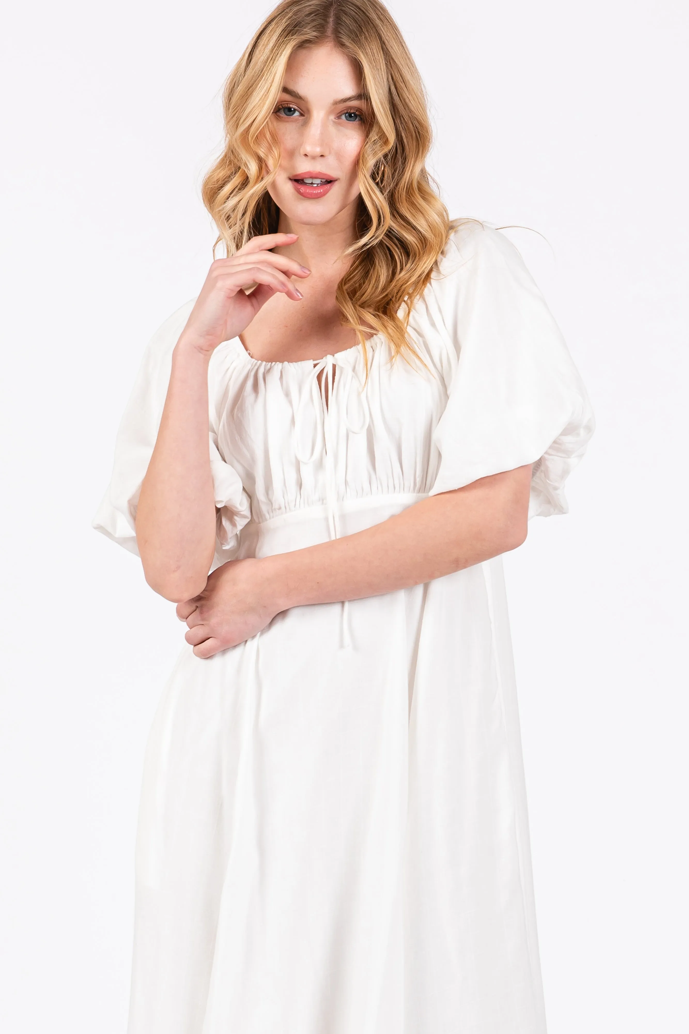 White Front Tie Puff Sleeve Maxi Dress sold by Pinkblush product image thumbnail 4